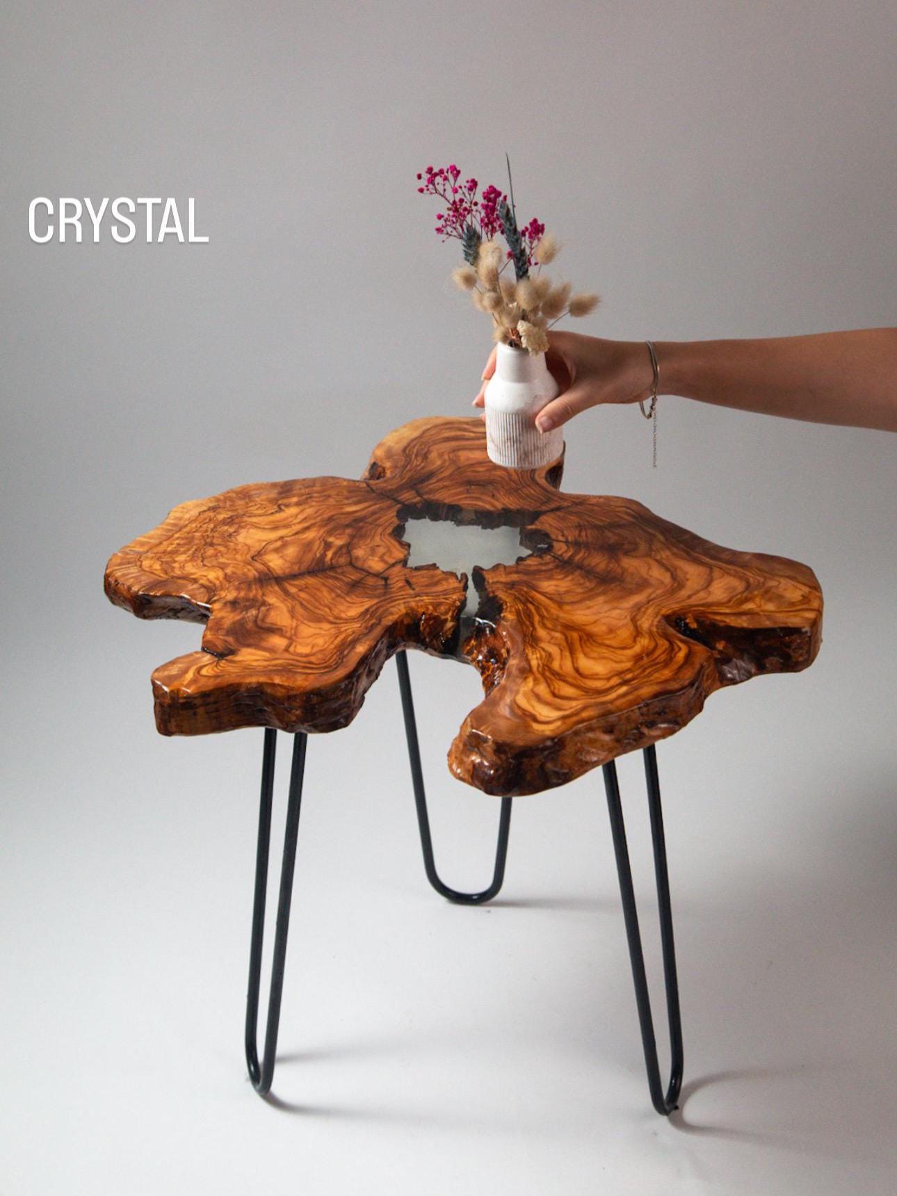 Handmade Olive Wood Live Edge Coffee Table | Resin Inlay, Hairpin Legs - Thumbnail 7