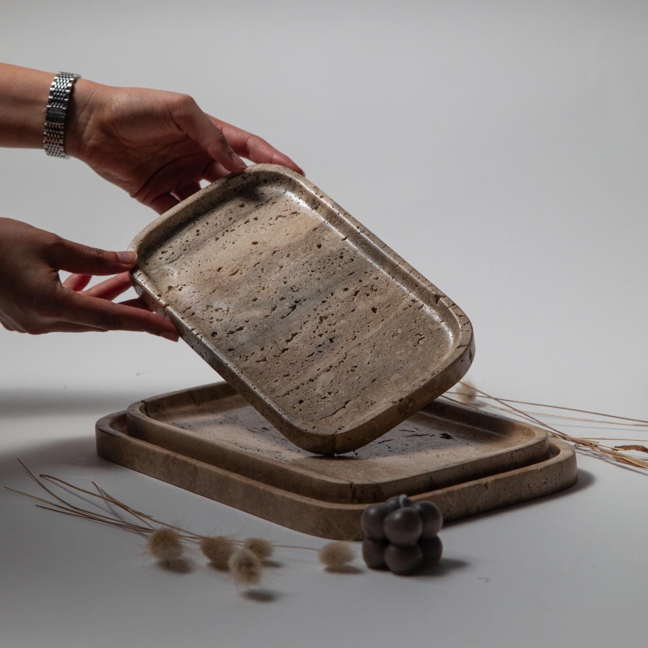 Beige earth tone Marble Tray – Handmade Natural Stone Vanity and Bathroom Organizer