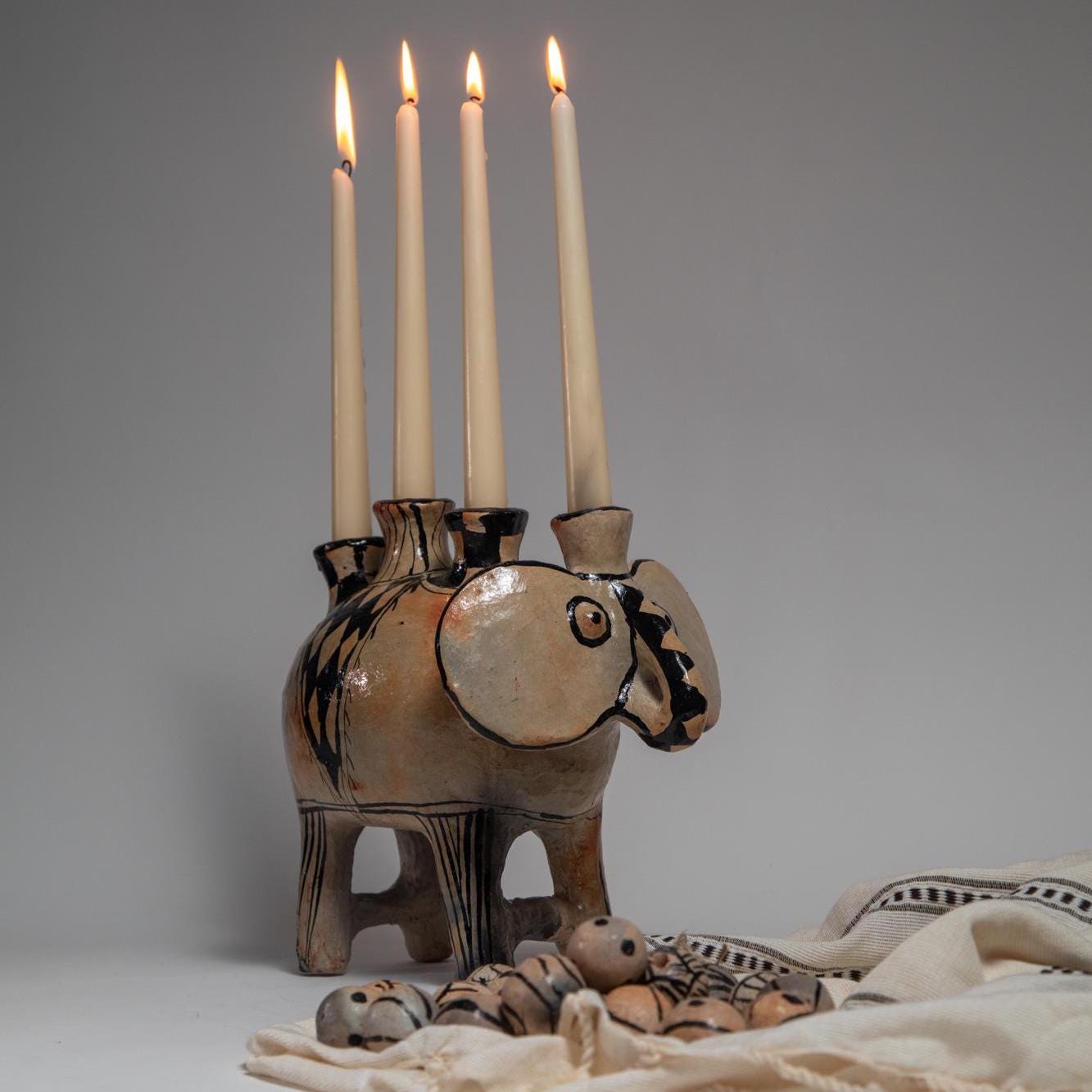 Handmade Pottery Elephant Tealight Holder – Tunisian Clay Decor - Thumbnail 5