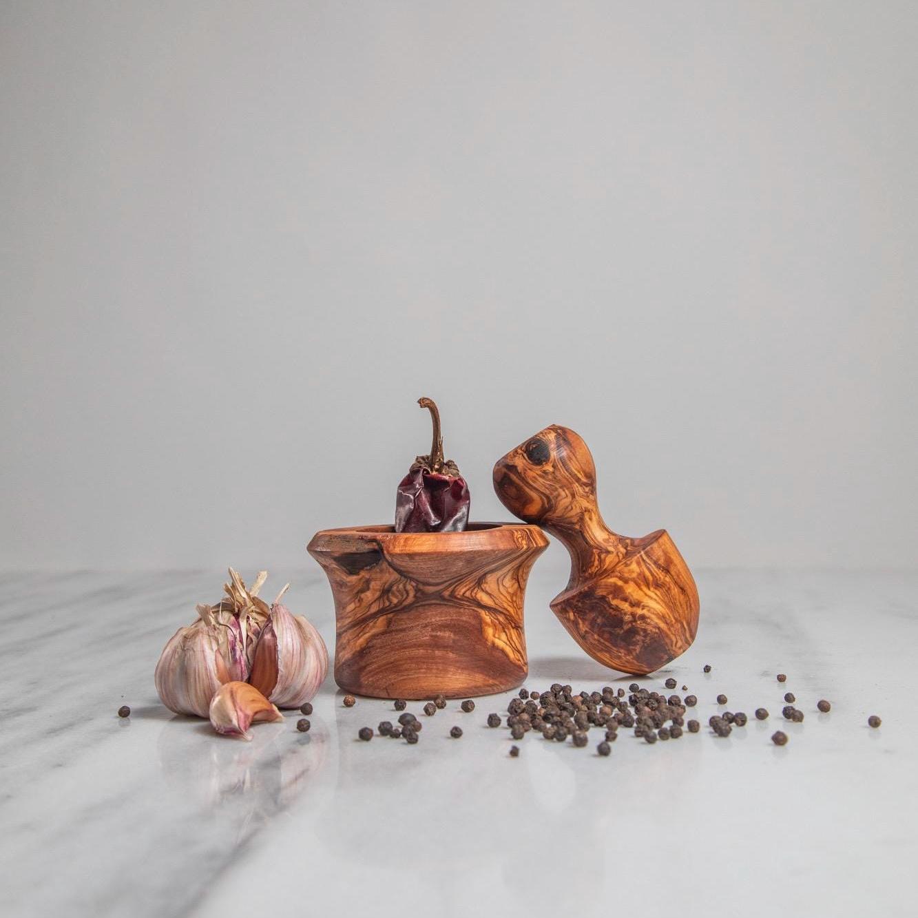 Handmade Olive Wood Mortar and Pestle – Rustic Kitchen Decor - Thumbnail 4