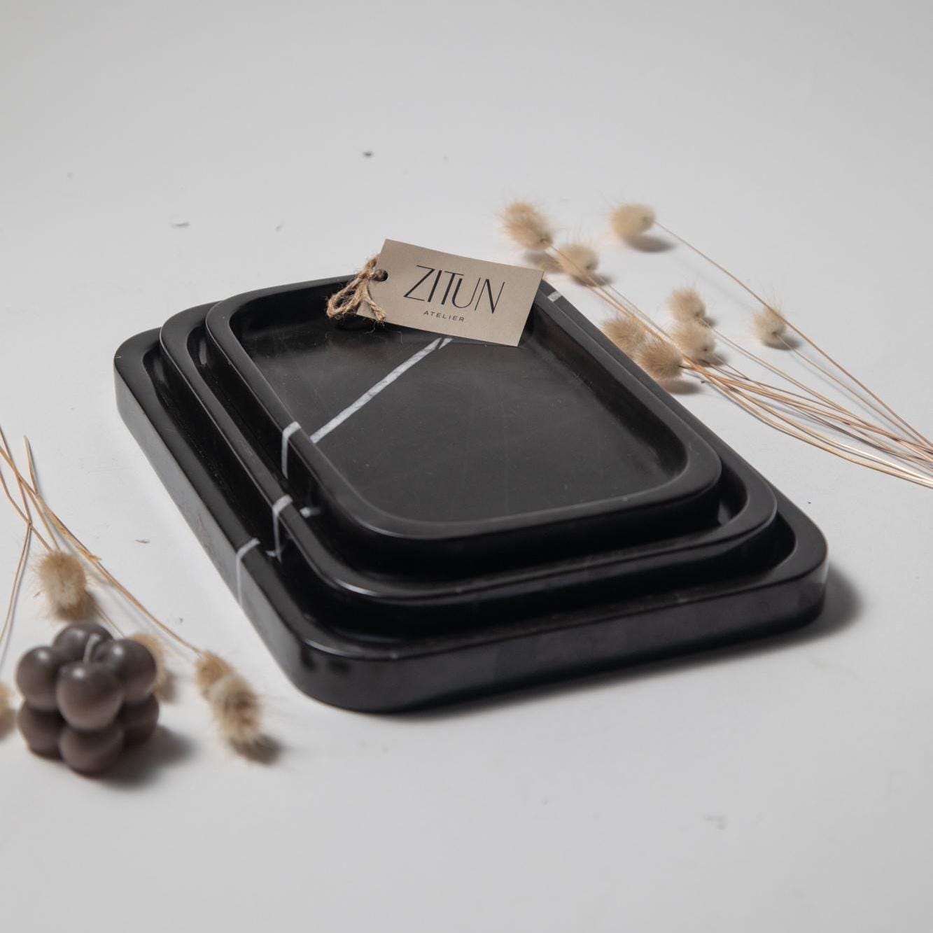 Black Marble Tray – Handmade Natural Stone Vanity and Bathroom Organizer - Thumbnail 3