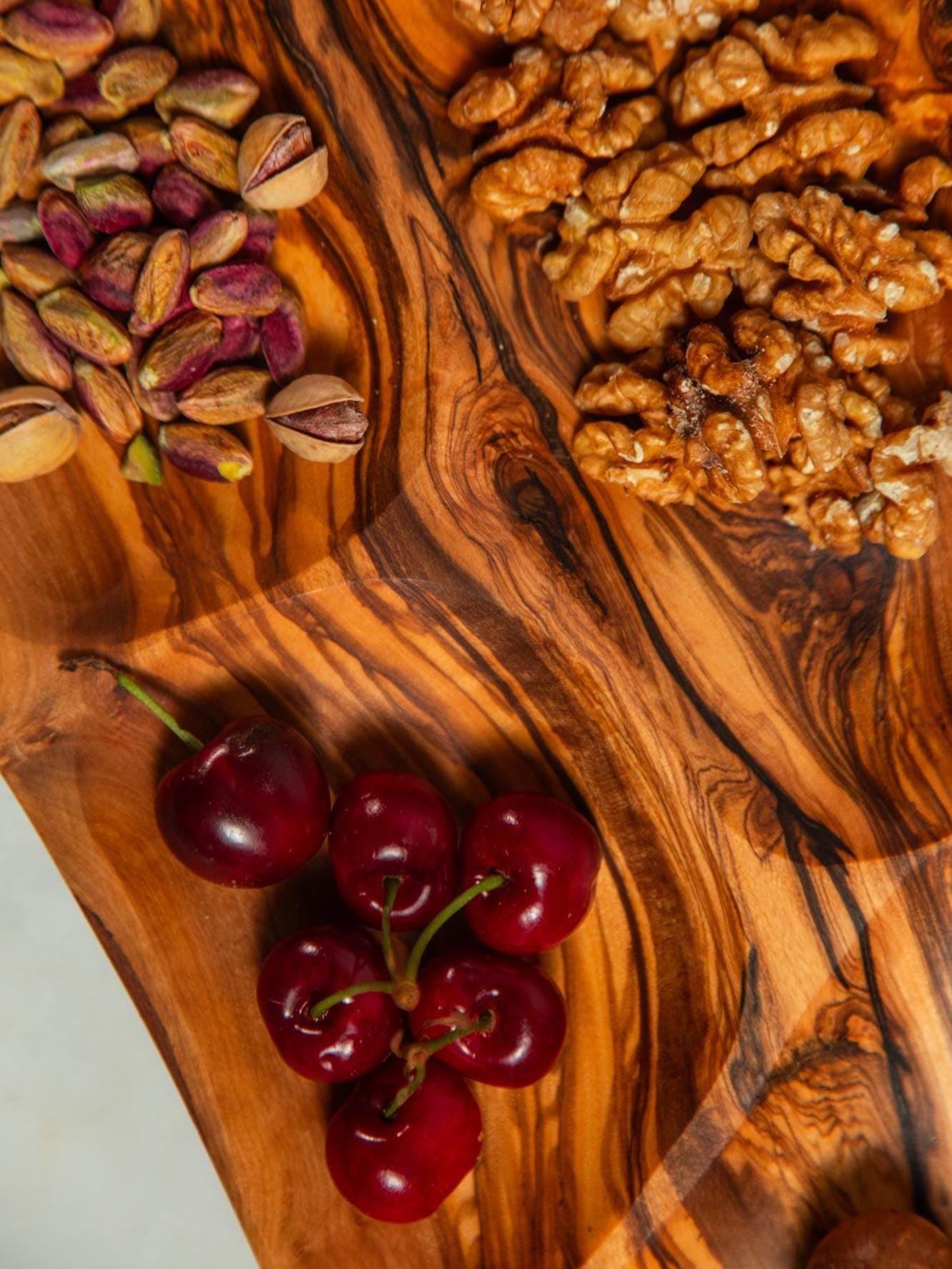 Olive Wood 4 Section Appetizer Tray for Nuts Fruits Snacks Dips Charcuterie | Rustic Handmade Segmented Serving Board for USA Kitchens - Thumbnail 7