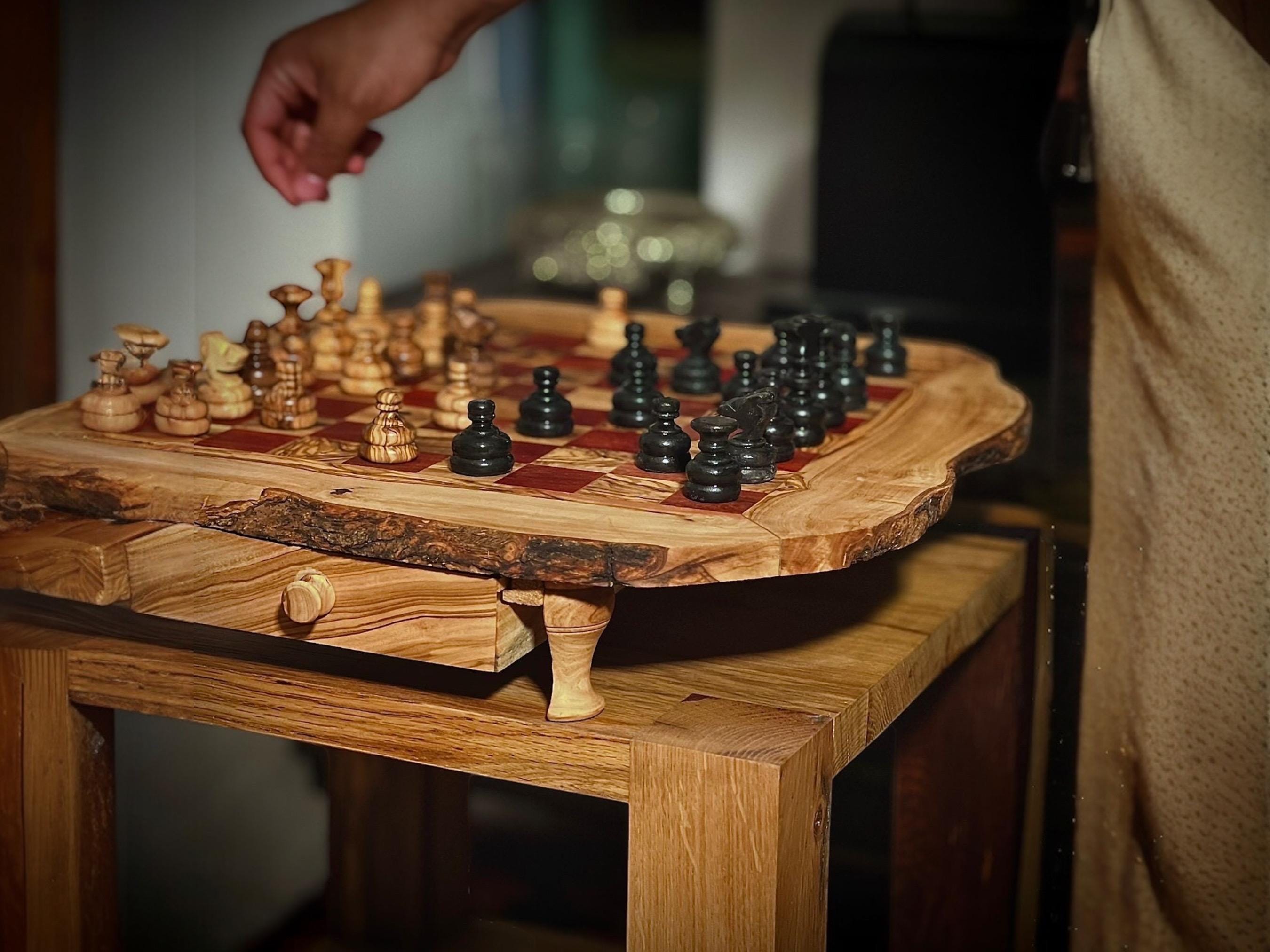 Rustic Chess Board with Storage and Pieces; Handmade Premium Olive Wood Board Game| Unique Gift for Chess Lovers| Wood Home| Red Chess Board - Thumbnail 6
