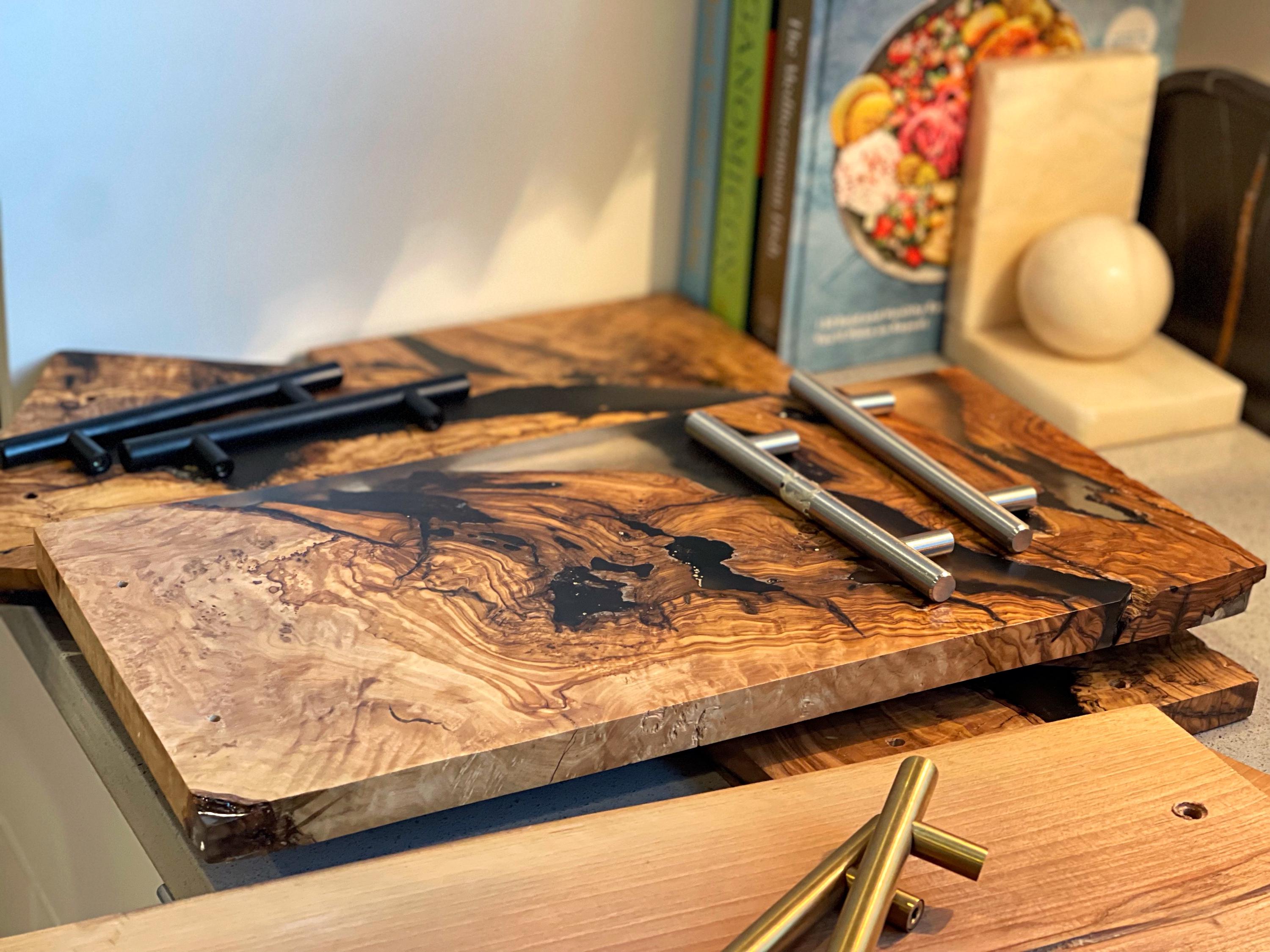 Serving Tray –Olive Wood & Black Resin Tray -Handmade Mediterranean Tray | Olive Wood Decor | Resin Inlay -Handcrafted Elegance - Thumbnail 5
