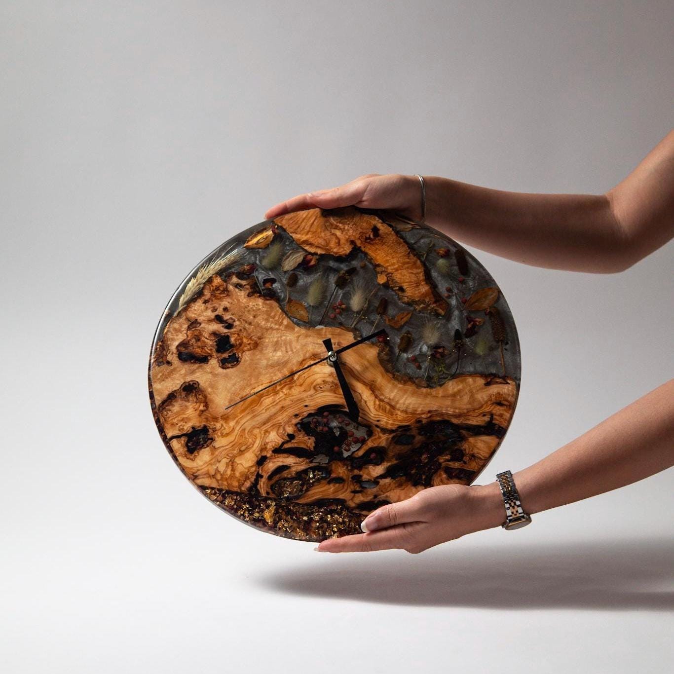 Acrylic Wall Clock – Koa Wood Grain & Epoxy – Handmade Modern Clock – Minimalist Natural Wall Art – Silent Non-Ticking Decor - Thumbnail 2