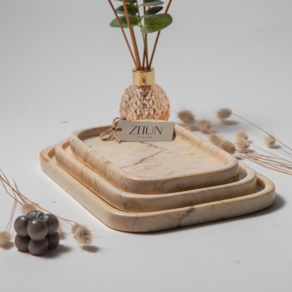 Cream Gialloantico Marble Tray – Handmade Natural Stone Vanity and Bathroom Organizer - Thumbnail 2