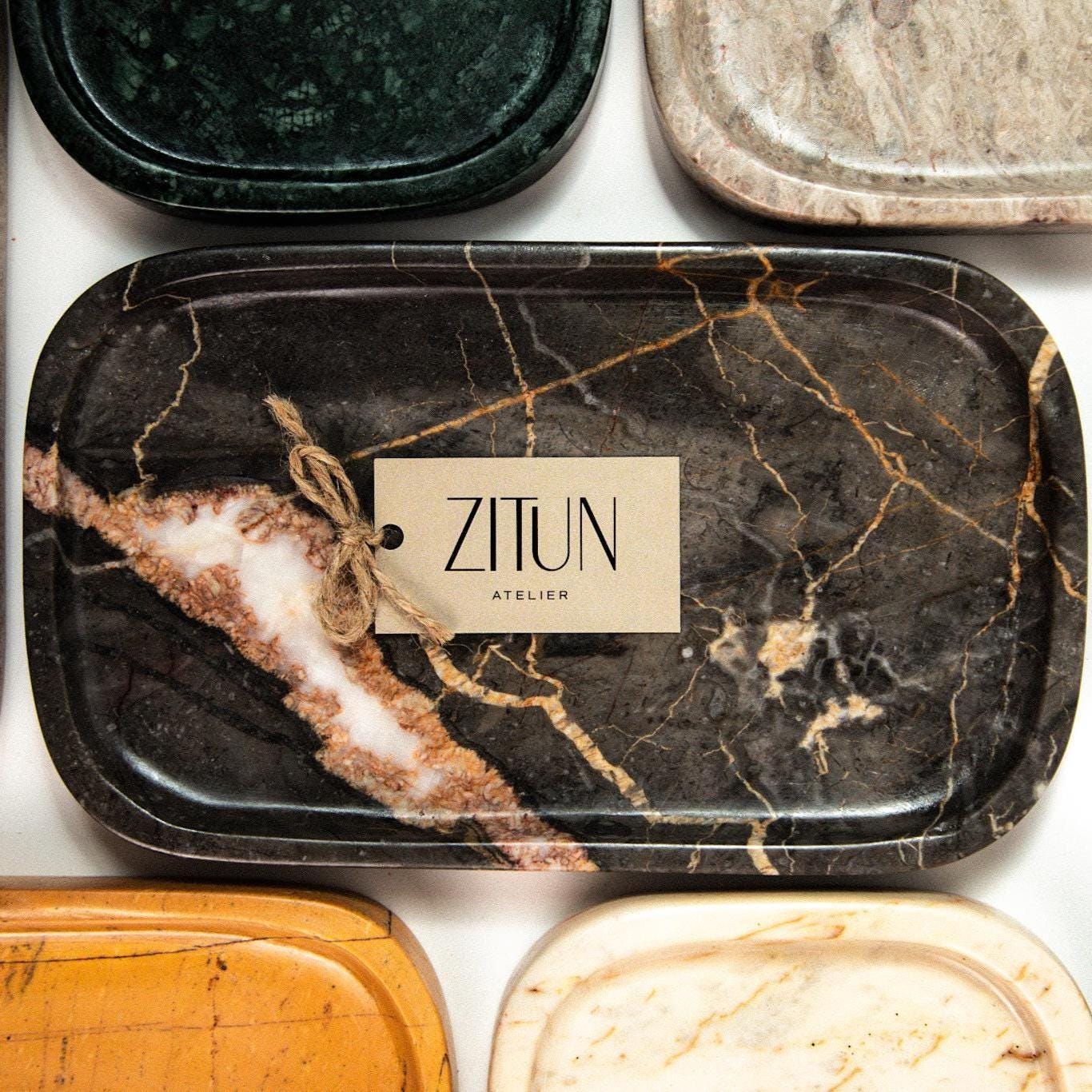 Beige earth tone Marble Tray – Handmade Natural Stone Vanity and Bathroom Organizer - Thumbnail 7