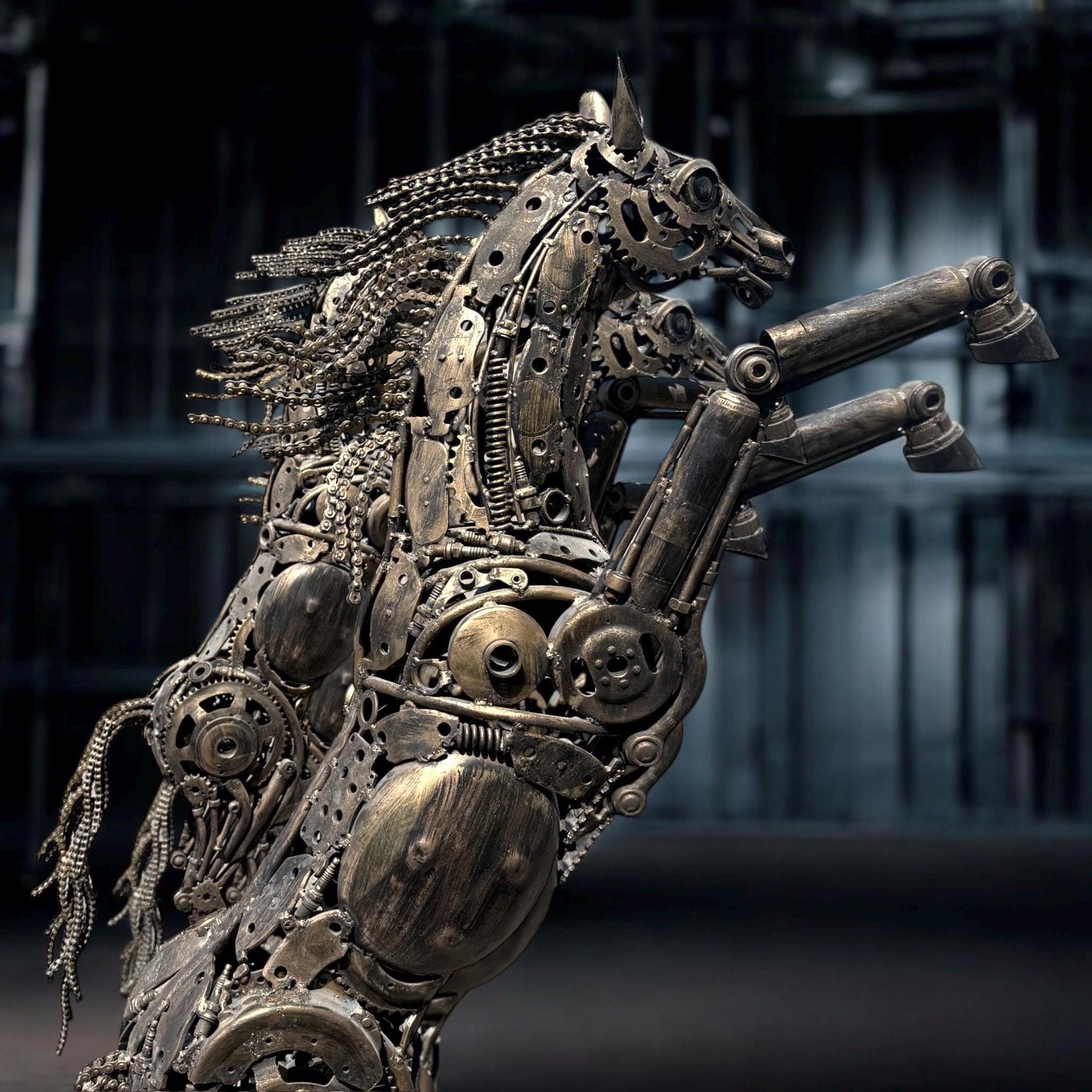 Handmade Recycled Metal Horse Sculpture: Industrial Equestrian Art - Thumbnail 5