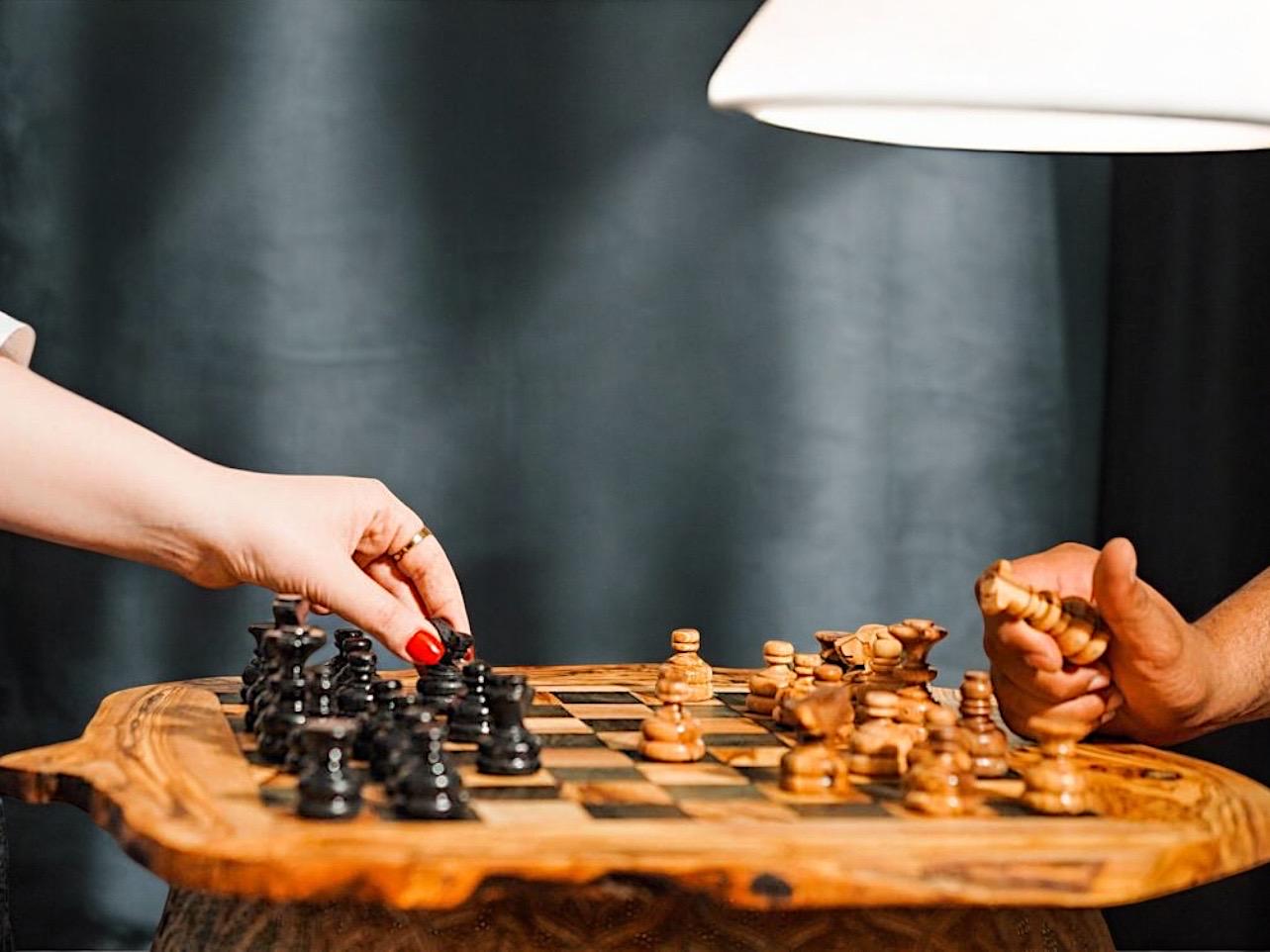 Rustic Chess Board with Storage and Pieces; Handmade Premium Olive Wood Board Game| Unique Gift for Chess Lovers| Wood Home| Red Chess Board - Thumbnail 5