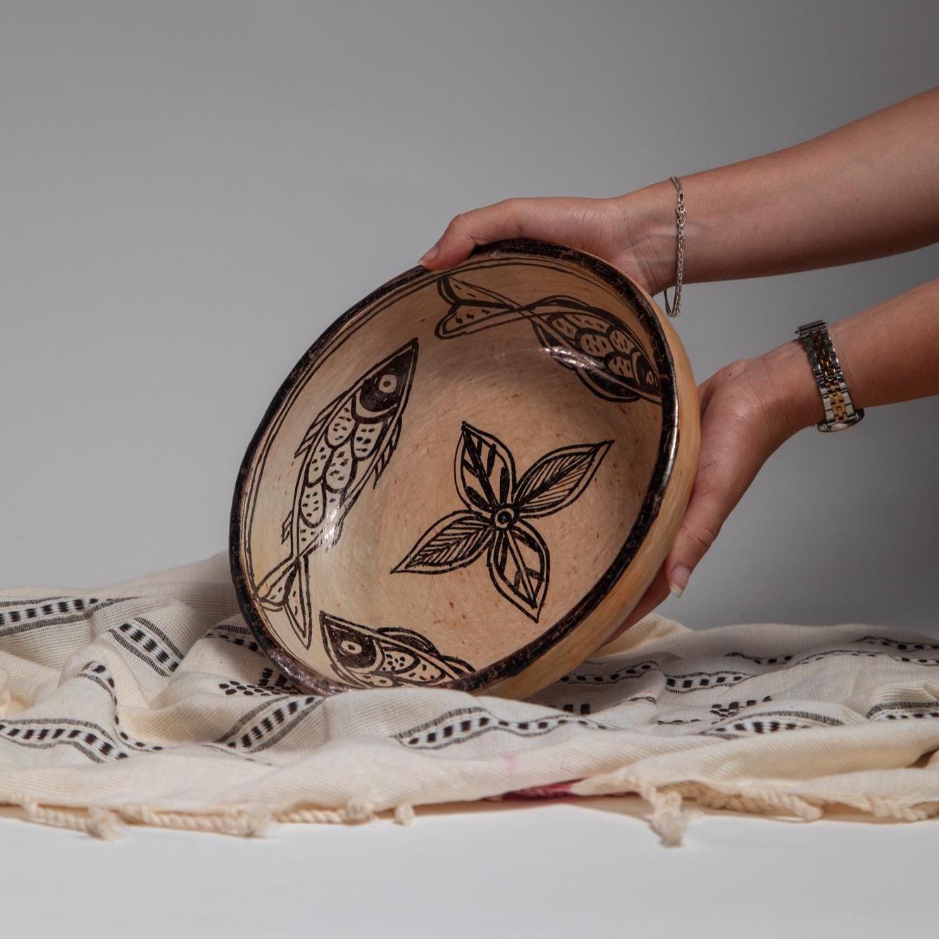 Handmade Pottery Bowl – 8 inch Large Decorative Centerpiece, Rustic Fruit Bowl, Boho Home Decor - Thumbnail 6