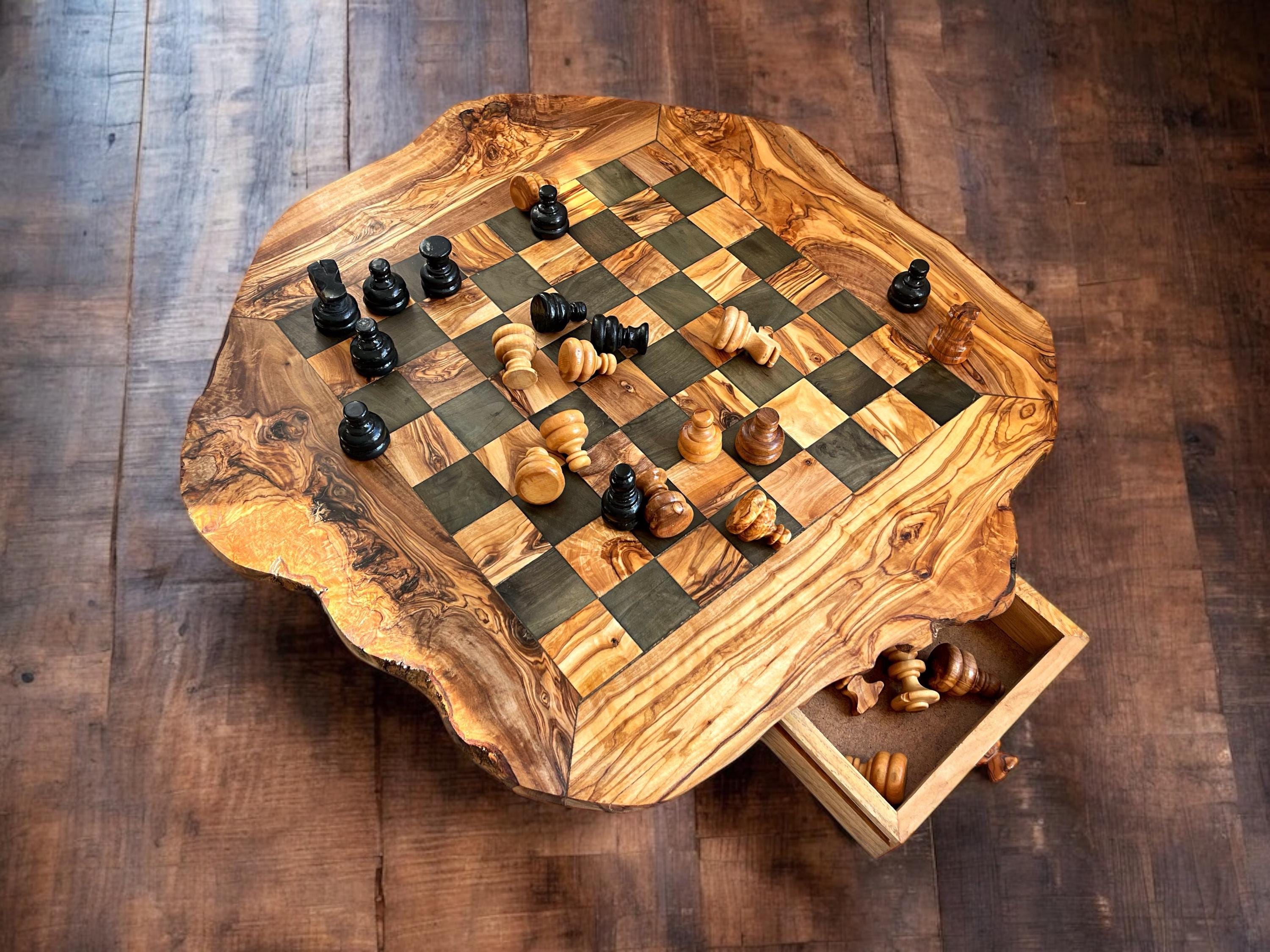 Rustic Chess Board with Storage and Pieces; Handmade Premium Olive Wood Board Game| Unique Gift for Chess Lovers| Wood Home| Red Chess Board - Image 1