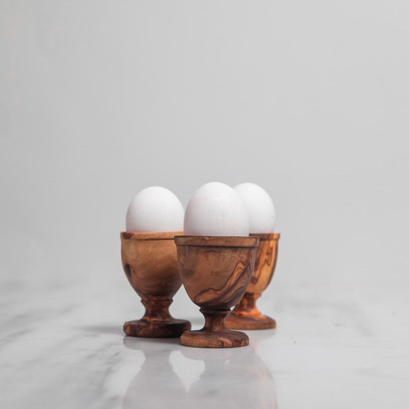 Set of 3 Olive Wood Egg Cups – Handmade Natural Egg Holders, Rustic Kitchen & Breakfast Tableware - Thumbnail 6