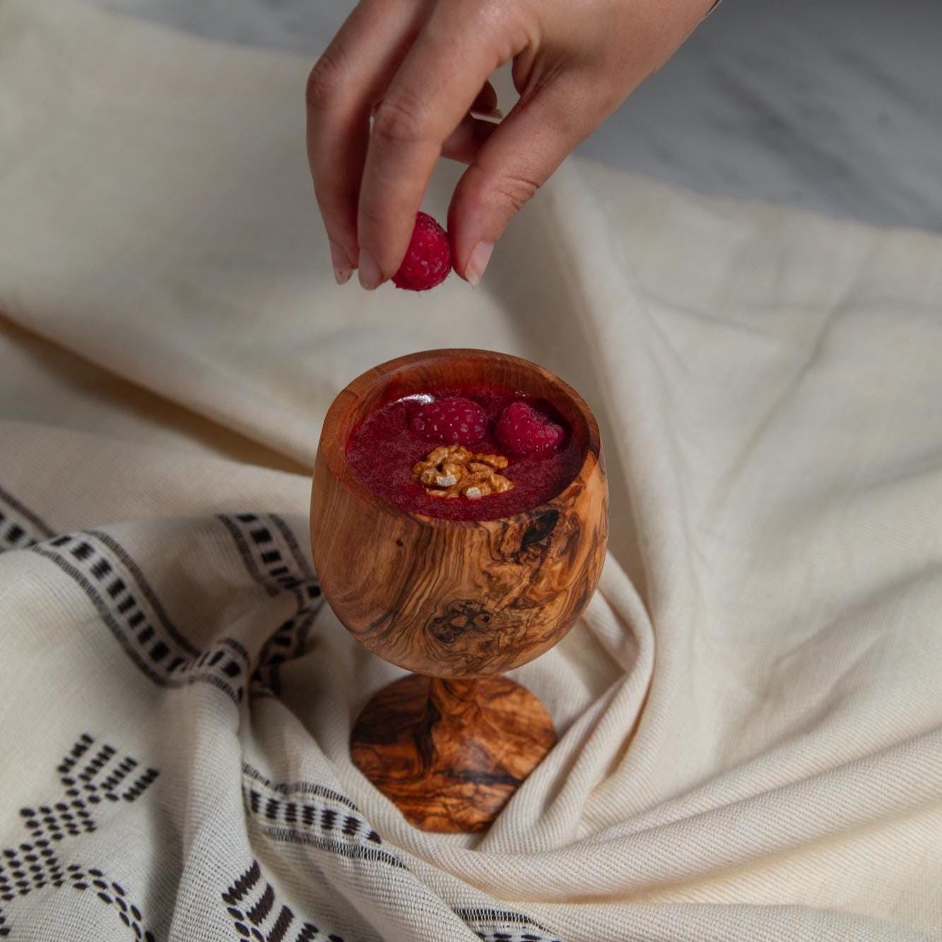 Handmade Olive Wood Cup – Rustic Natural Cup for Juices, Smoothies & Desserts - Thumbnail 4