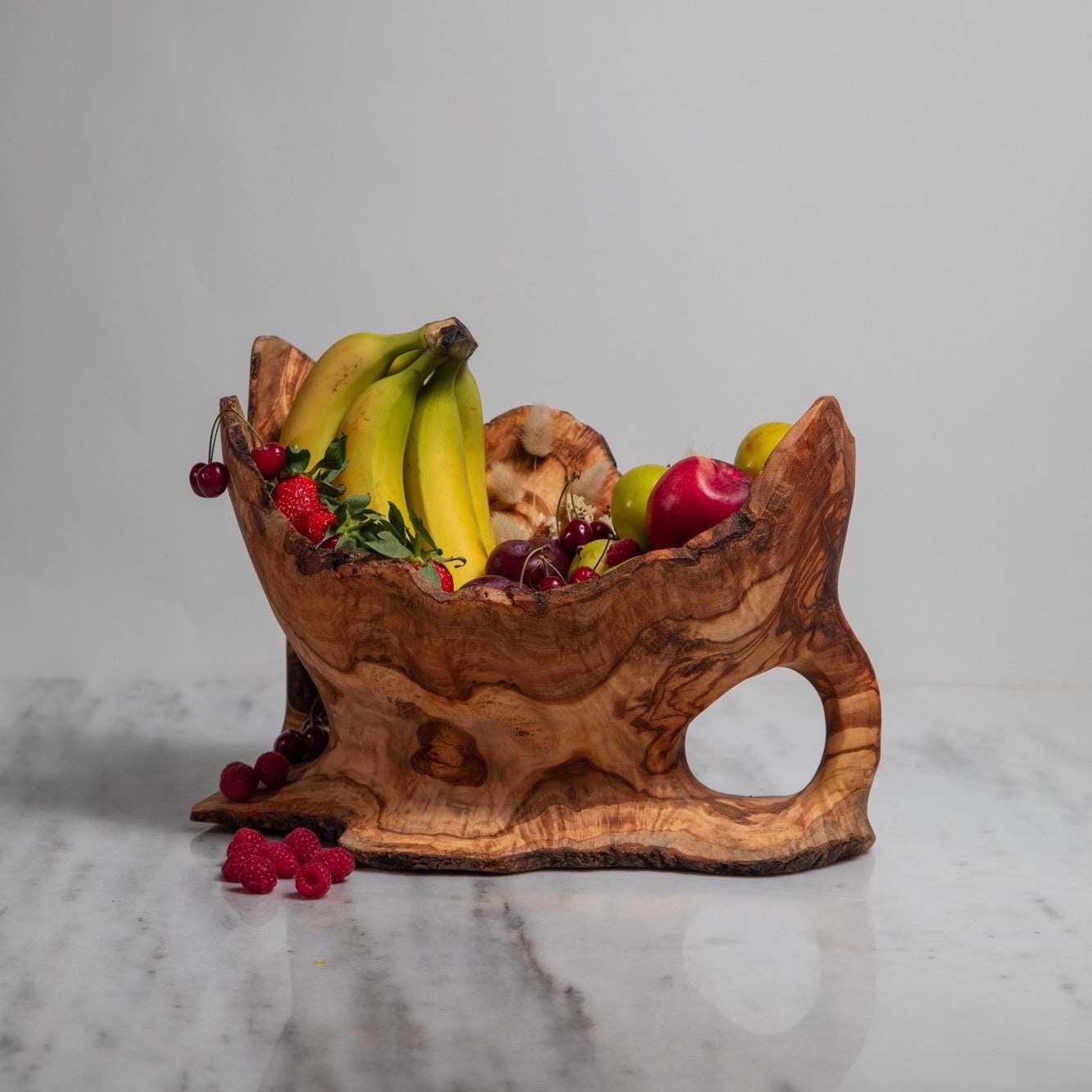 thanksgiving hosting gift – Handcrafted Olive Wood Fruit Bowl Centerpiece - Thumbnail 2