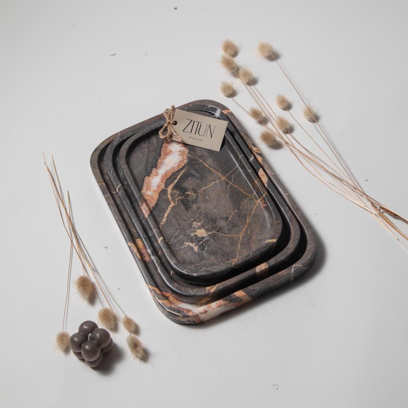 Gray Marble Tray – Handmade Natural Stone Vanity and Bathroom Organizer