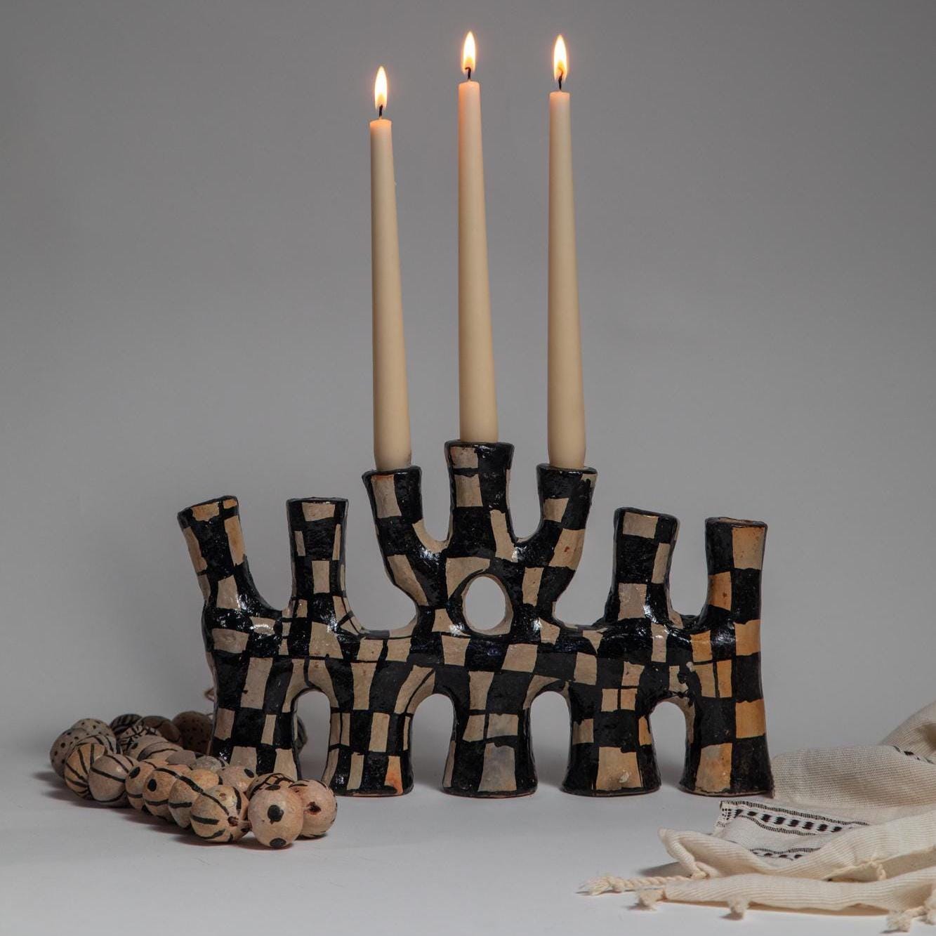 Artisan Pottery Candelabra – Handcrafted Clay Candle Holder of Timeless Heritage - Thumbnail 5