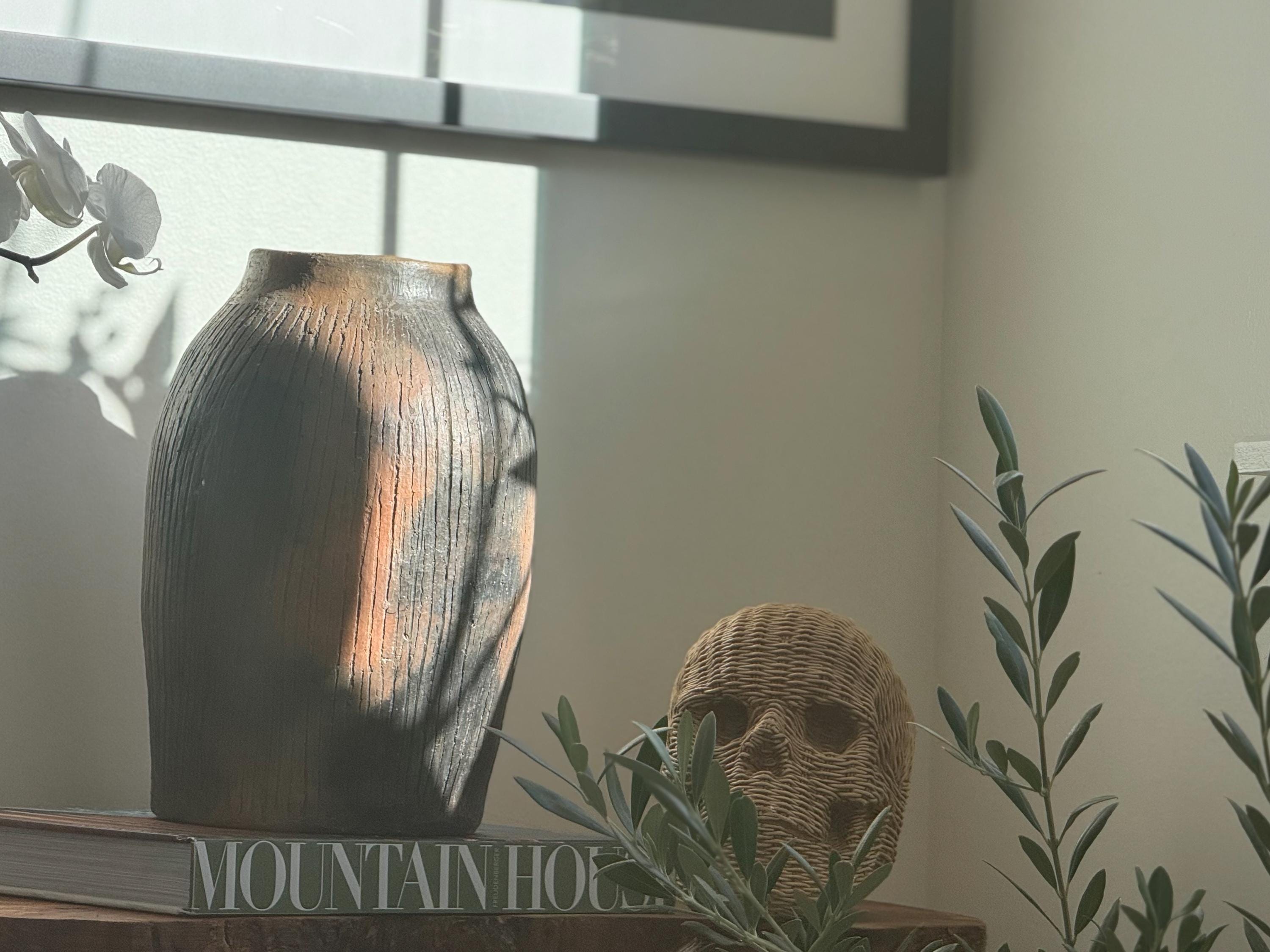 Hand-Carved Terracotta Vessel: Rustic Boho Figural Art Vase, Primitive, Wabi-Sabi Decor - Thumbnail 5