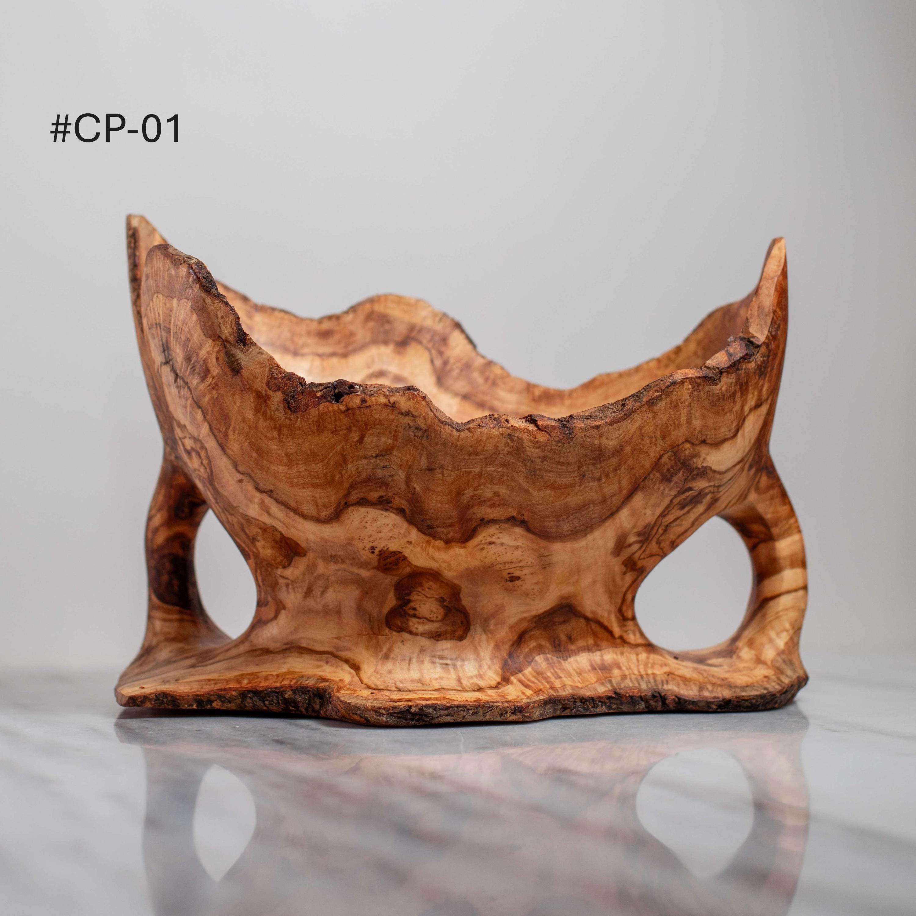 thanksgiving hosting gift – Handcrafted Olive Wood Fruit Bowl Centerpiece - Thumbnail 5