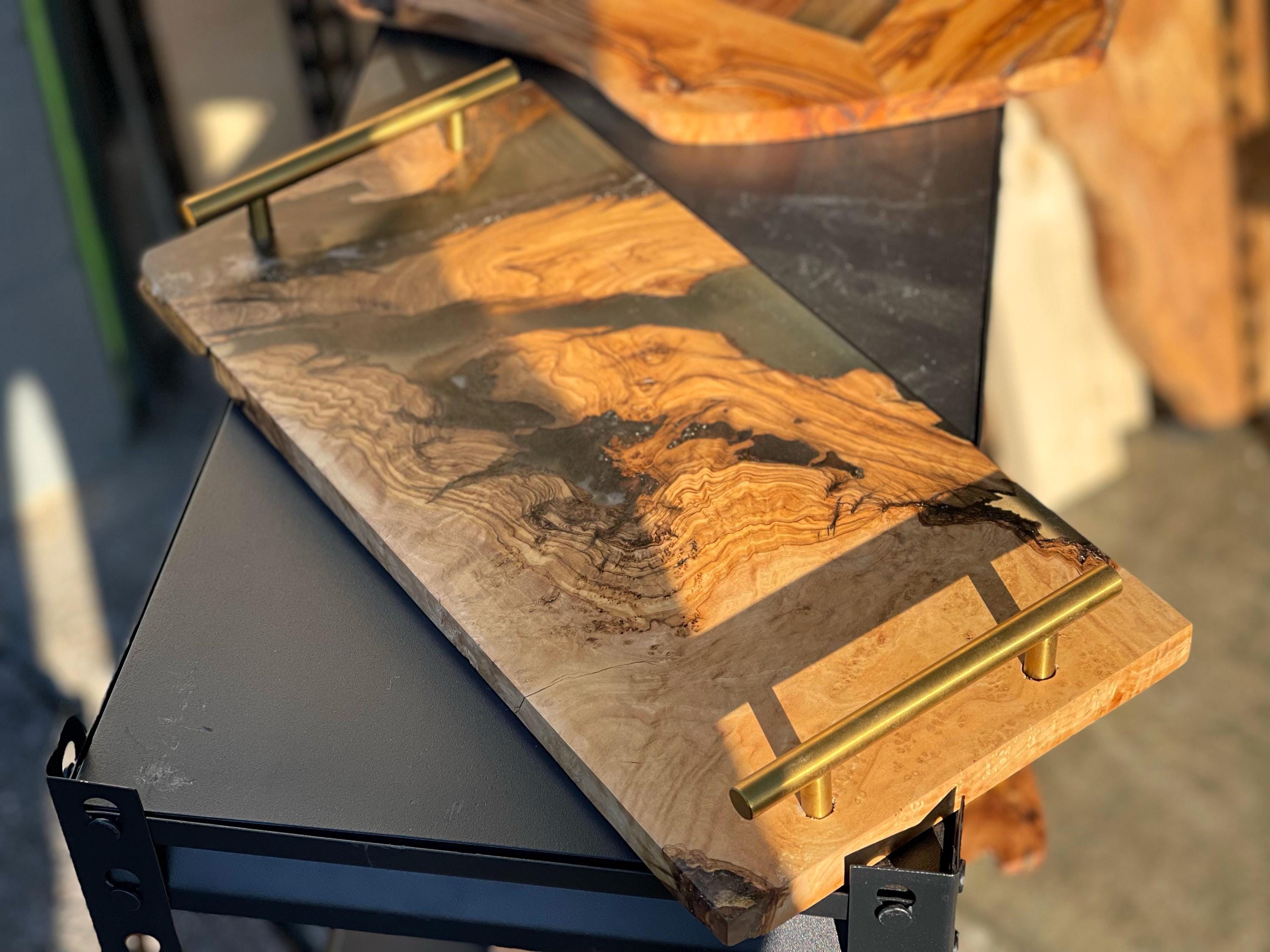 Serving Tray –Olive Wood & Black Resin Tray -Handmade Mediterranean Tray | Olive Wood Decor | Resin Inlay -Handcrafted Elegance - Image 1