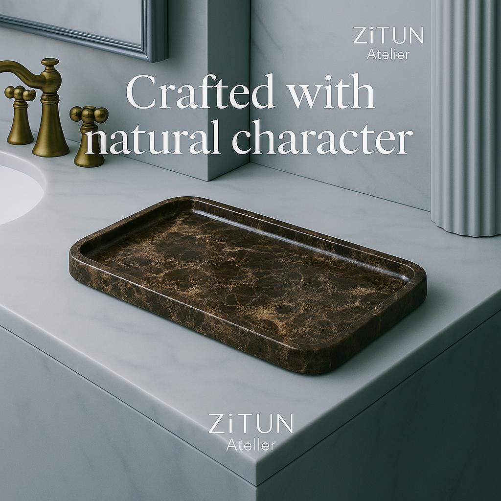Dark Brown Marble Tray – Handmade Natural Stone Vanity and Bathroom Organizer - Thumbnail 4