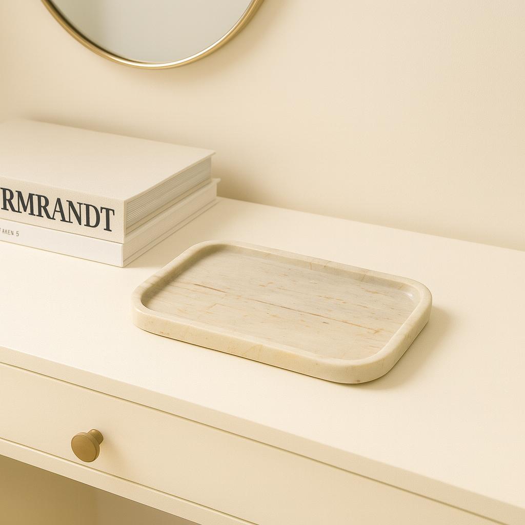 Cream Gialloantico Marble Tray – Handmade Natural Stone Vanity and Bathroom Organizer