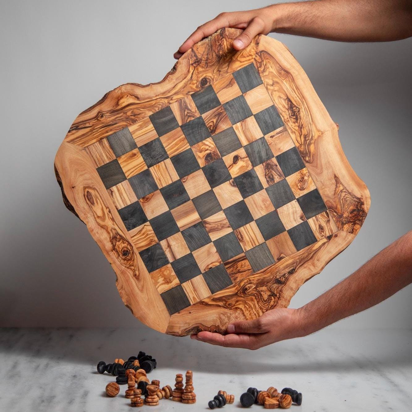 Custom Olive Wood Chess Set – Handmade Engraved Board with Pieces, Luxury Wooden Game, Unique Gift for Collectors - Thumbnail 7