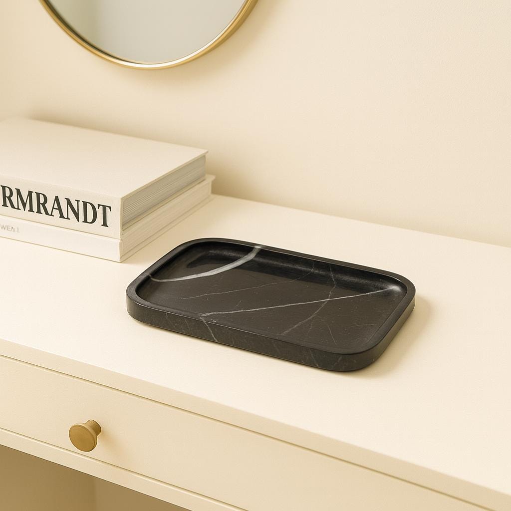 Black Marble Tray – Handmade Natural Stone Vanity and Bathroom Organizer