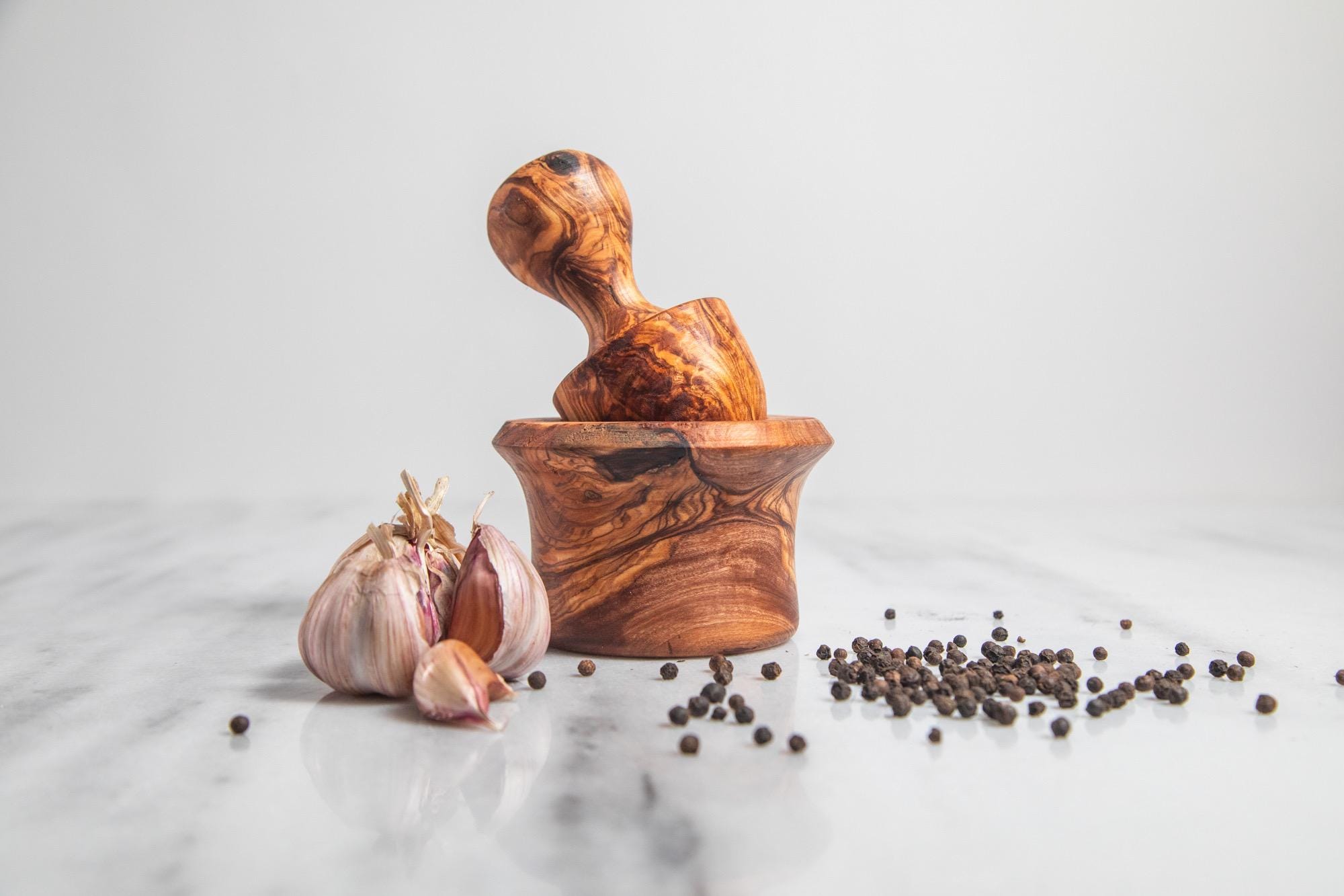 Olive Wood Mortar and Pestle – Handcrafted Rustic Spice Grinder | Herb Crusher, Kitchen Tool & Gift, Natural Wood - Thumbnail 3