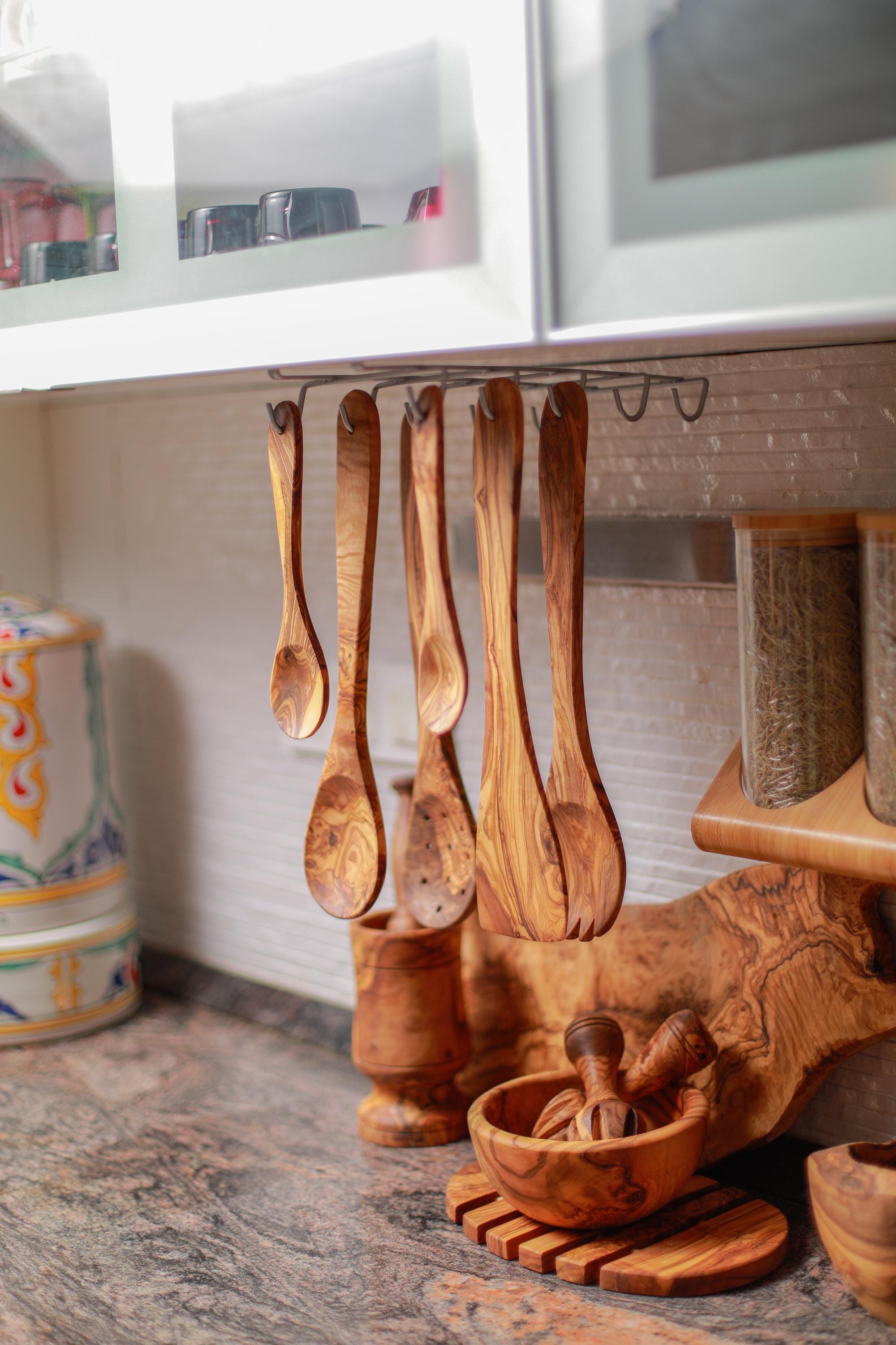 Olive Wood Utensil Set with Holder – Essential Kitchen Tools, Unique and Eco-Friendly Gift - Thumbnail 6