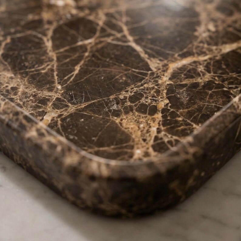 Luxury Brown Marble Vanity Tray - Handmade Natural Stone Tray - Bathroom Organizer Set - Hand Polished Decorative Tray for Housewarming Gift image 10