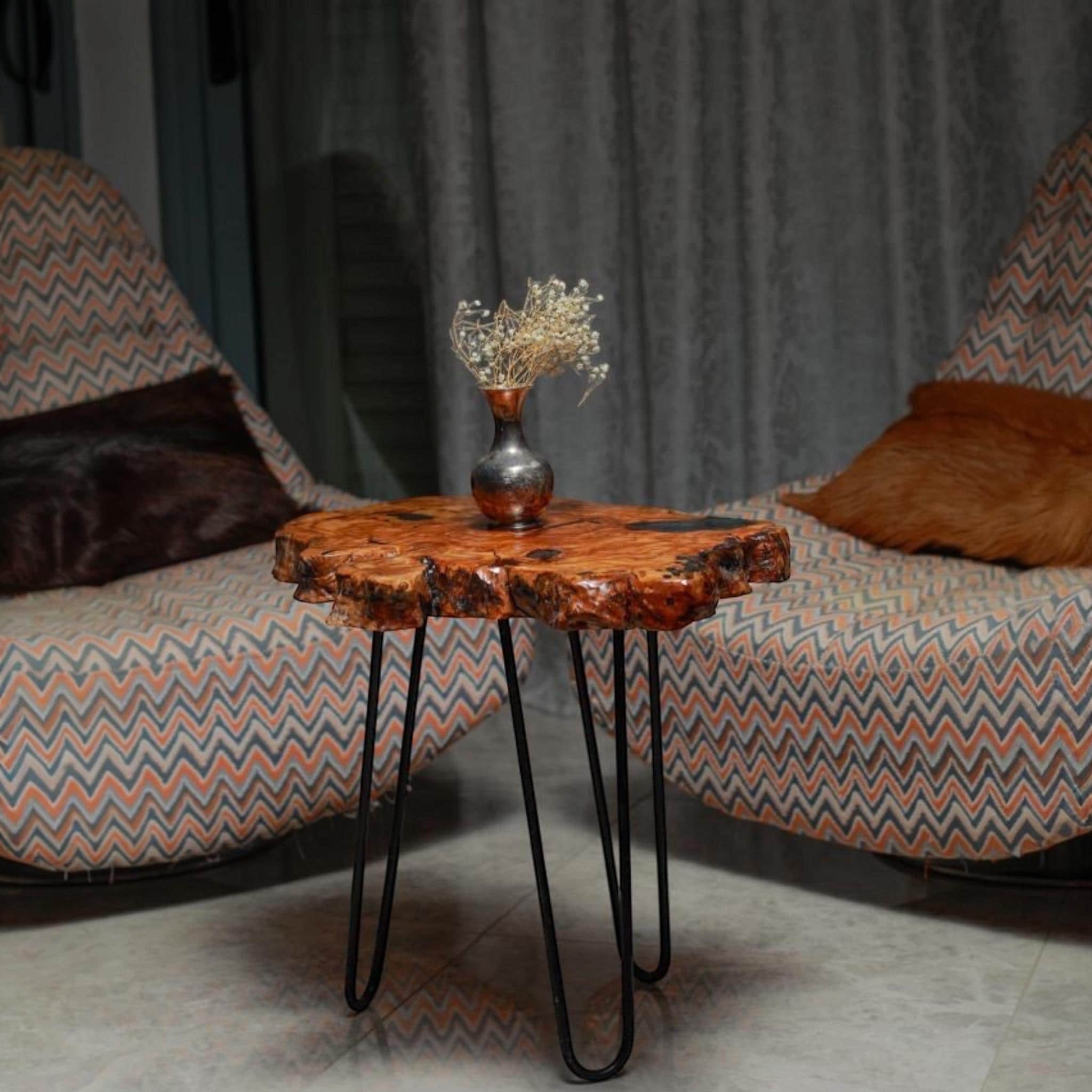 Handmade Olive Wood Live Edge Coffee table with Resin, Unique coffee table,  Natural Olive Tree Solid Wood Side Table - Thumbnail 2