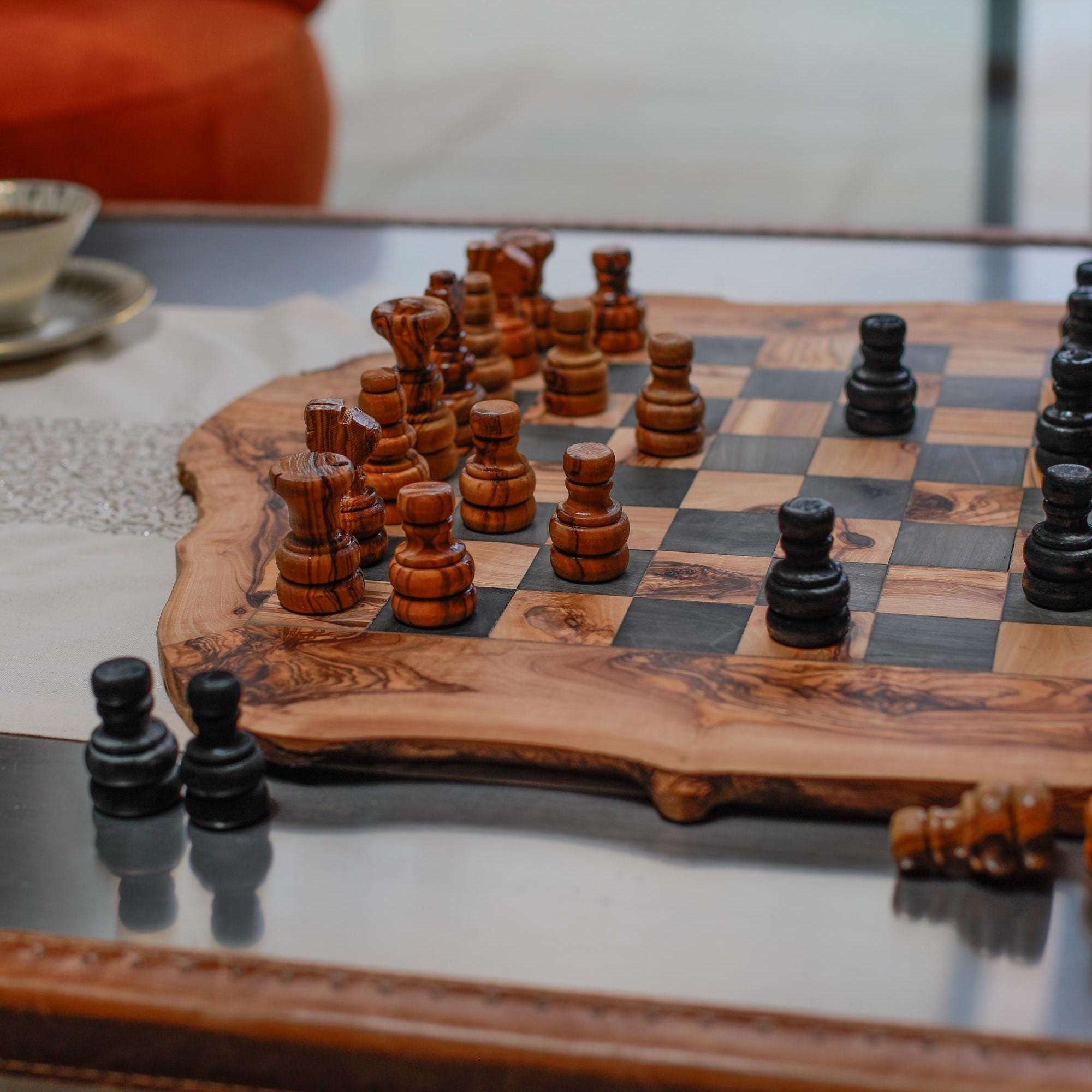 Handcrafted Olive Wood Chess Set – Luxury Artisan Board Game - Thumbnail 2