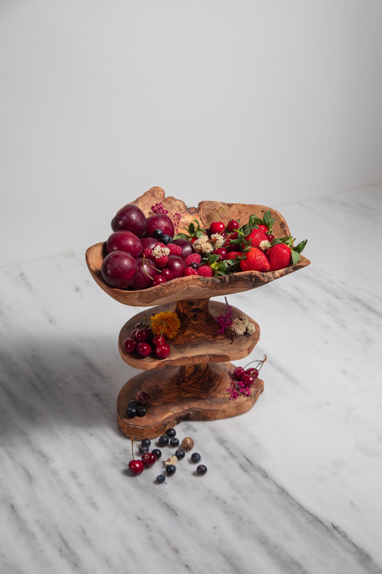 Handmade Olive Wood Tiered Stand: One-of-a-Kind Rustic Serving Display - Thumbnail 4