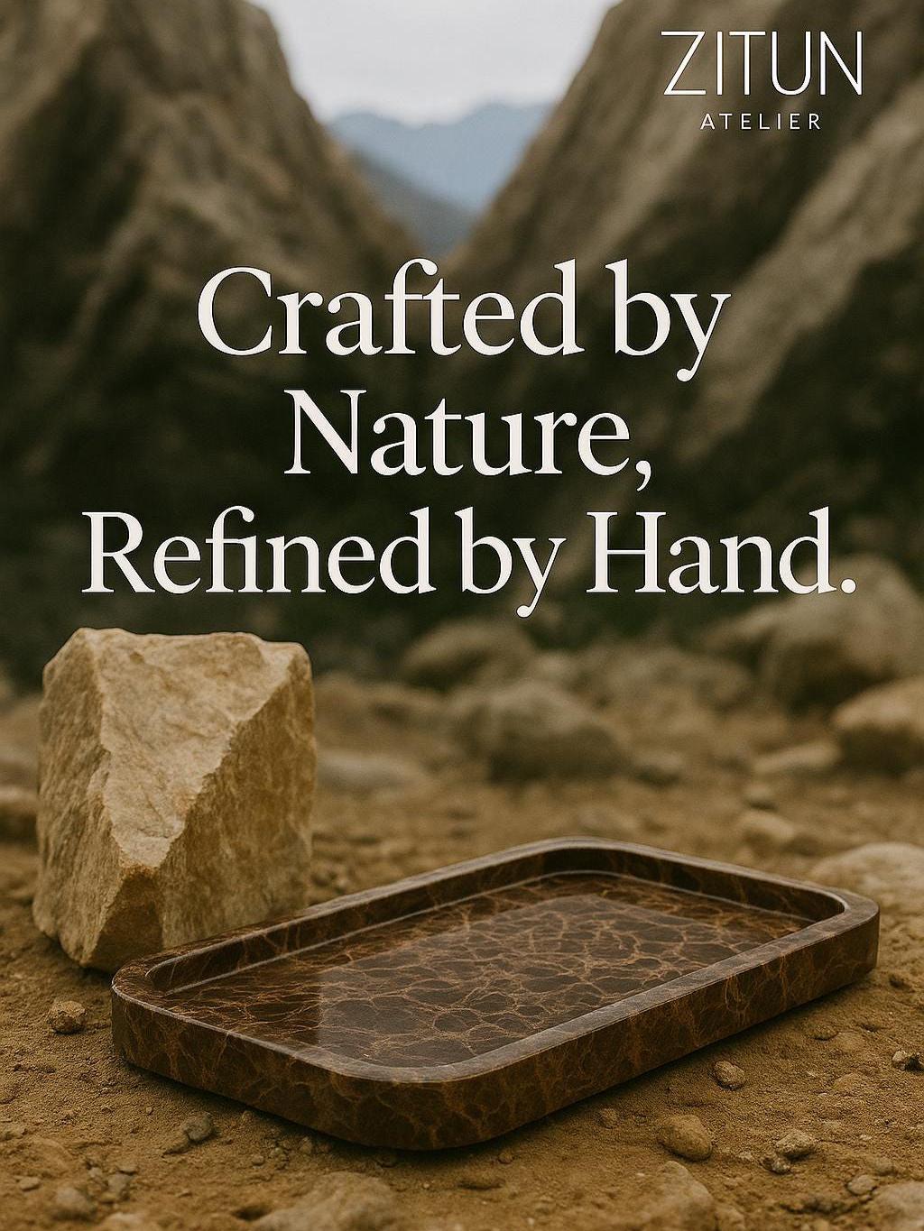 Dark Brown Marble Tray – Handmade Natural Stone Vanity and Bathroom Organizer - Thumbnail 6