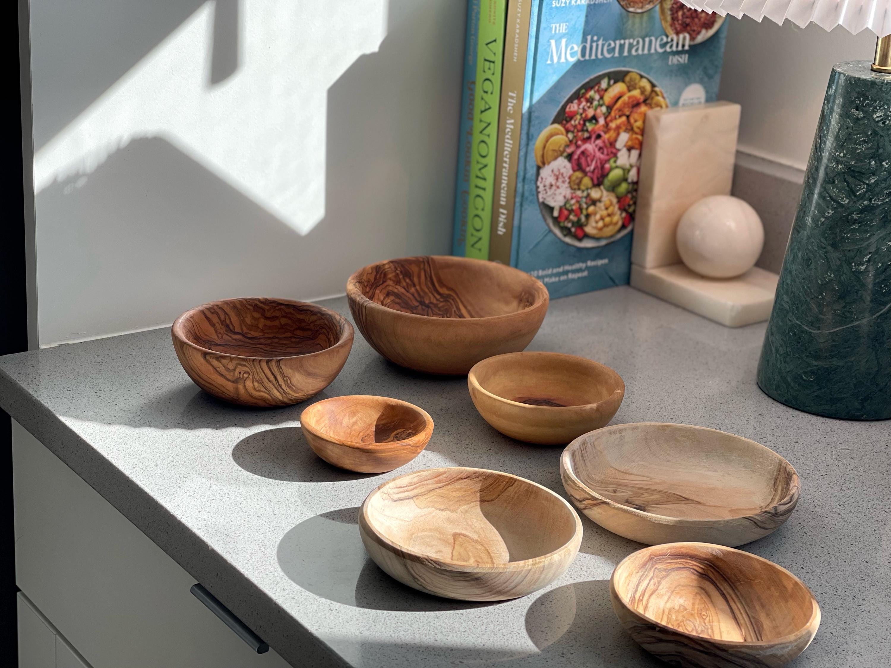 Hand-Carved Olive Wood Nesting Bowls & Plates (5.12" Largest) - Premium Olive Wood, Rustic Kitchen Decor, Serving Bowls, Gift Idea - Thumbnail 5