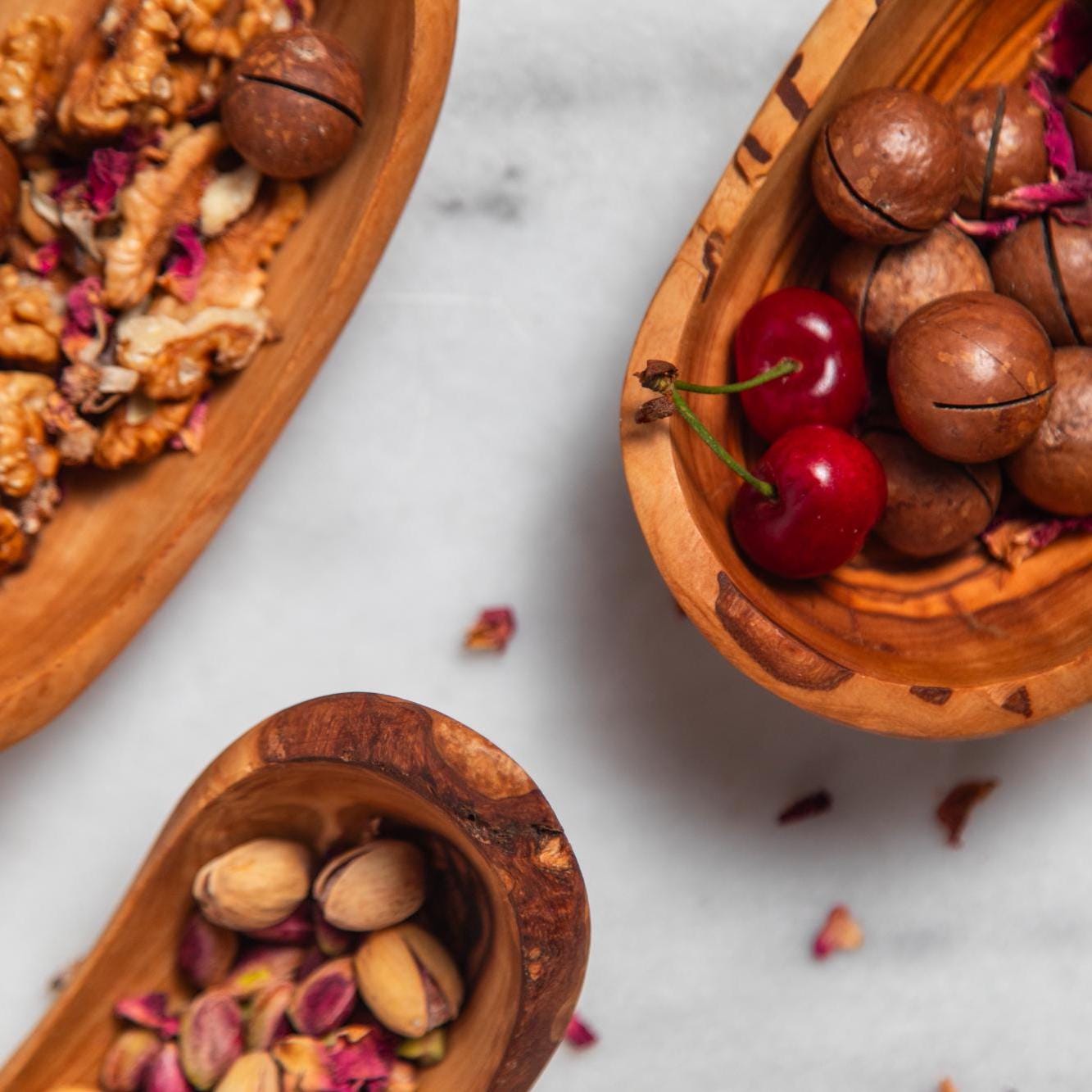 Set of 3 Olive Wood Nesting Boat Bowls –  Handmade  Rustic Canoe – Shaped Serving Dish – Natural Wood Serving Tray – Artisan Tableware Gift - Thumbnail 3