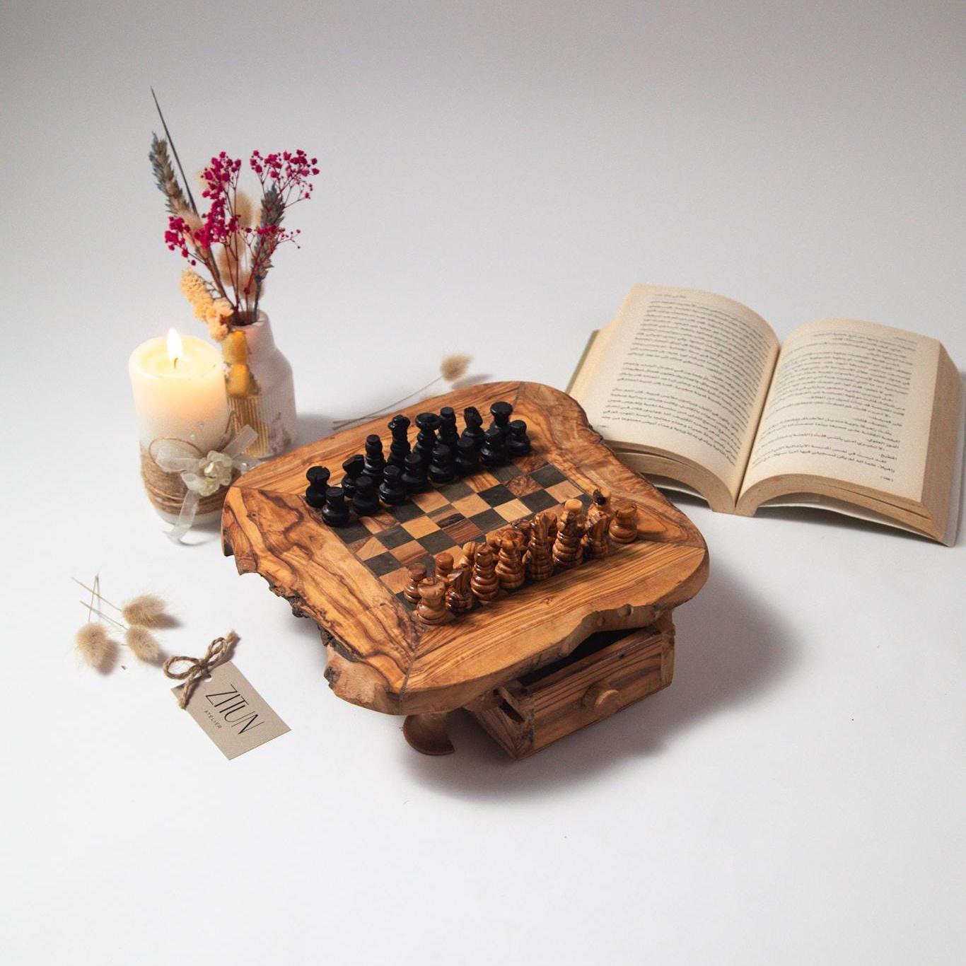 Premium Olive Wood Chess Board with Storage & Pieces | Unique Home Decor - Thumbnail 2