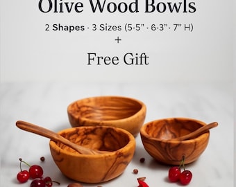 Handmade Olive Wood Bowls - Rustic Salad Bowl Set of 3 - Natural Serving Bowls for Kitchen Decor - Wooden Fruit Bowl Unique Artisan Gift