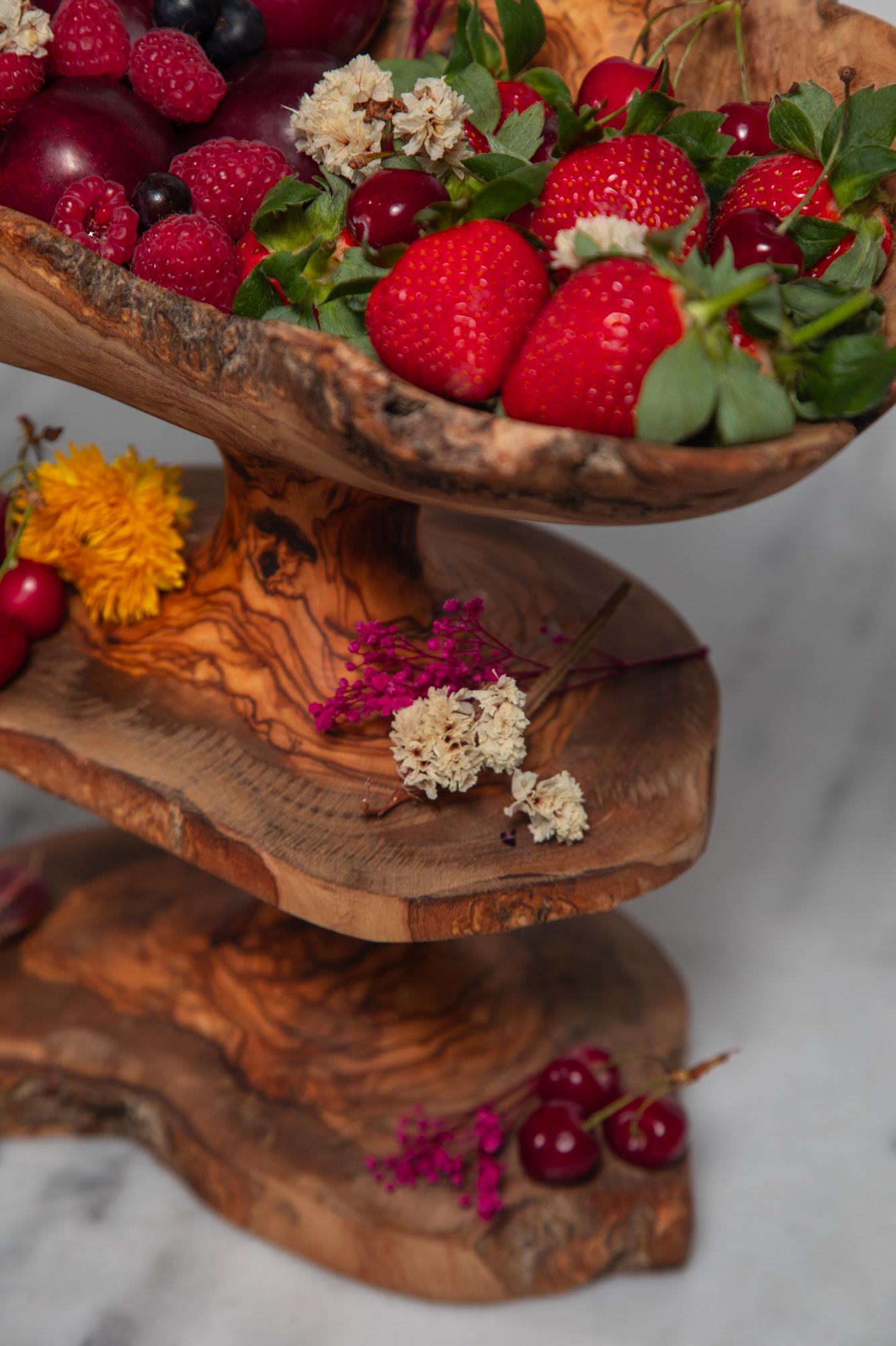 Handmade Olive Wood Tiered Stand: One-of-a-Kind Rustic Serving Display - Thumbnail 6