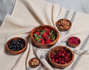 Handcrafted Olive Wood Fruit Bowl Set – Natural Wooden Serving Bowls for Snacks and Kitchen - Handmade Bowl Set Gift for Food Lovers
