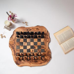 Luxury Olive Wood Chess Set - Handmade Artisan Board Game with Rustic Wooden Chess Pieces - Gift for Him
