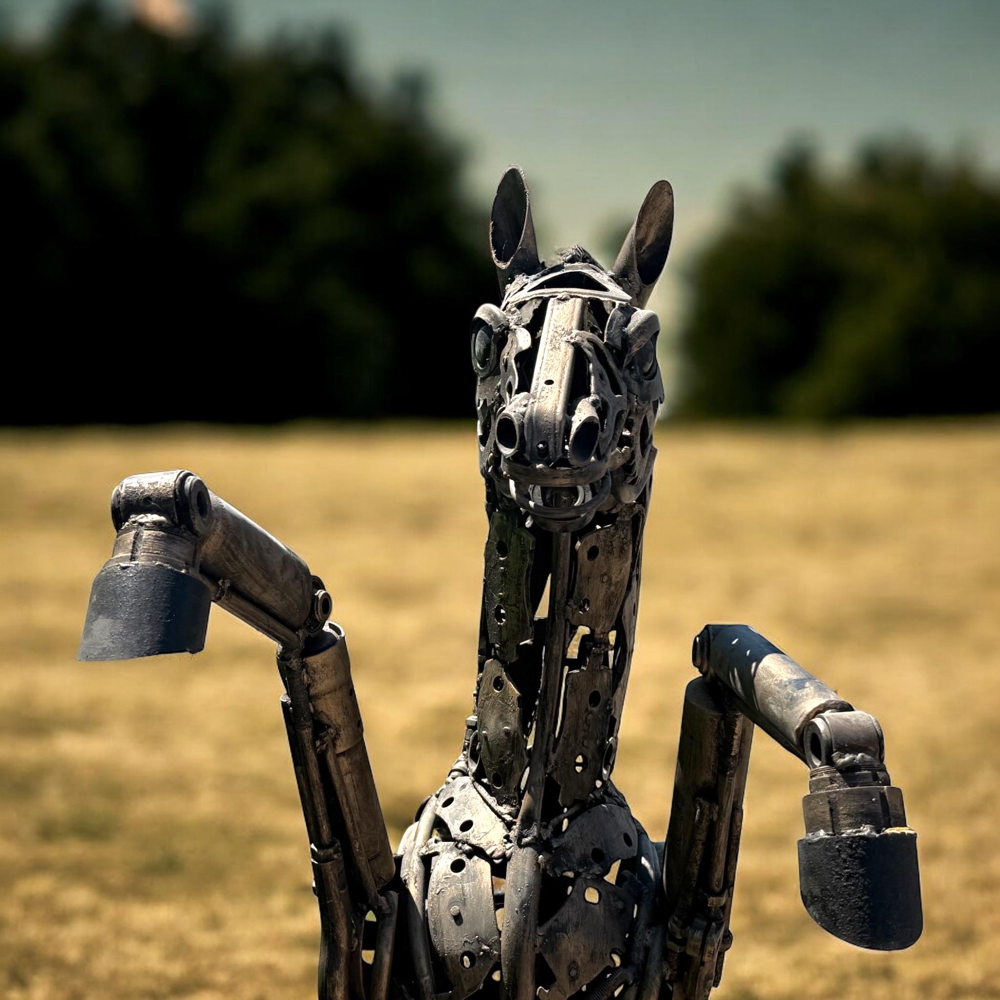 Handmade Recycled Metal Horse Sculpture: Industrial Equestrian Art - Thumbnail 2