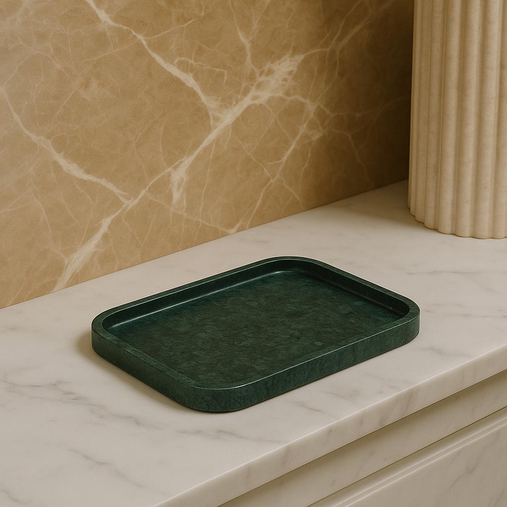 Green Marble Tray – Handmade Natural Stone Vanity and Bathroom Organizer - Thumbnail 3