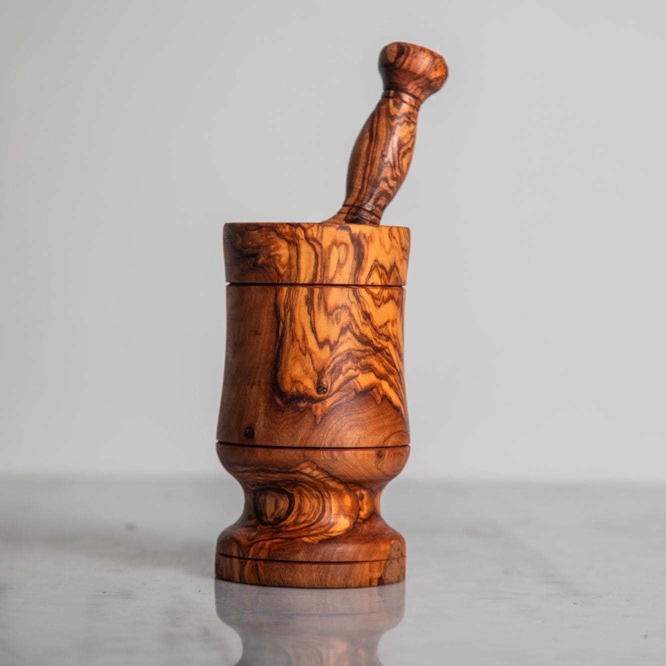 Olive Wood Mortar and Pestle Set | Rustic Herb Grinder - Thumbnail 3