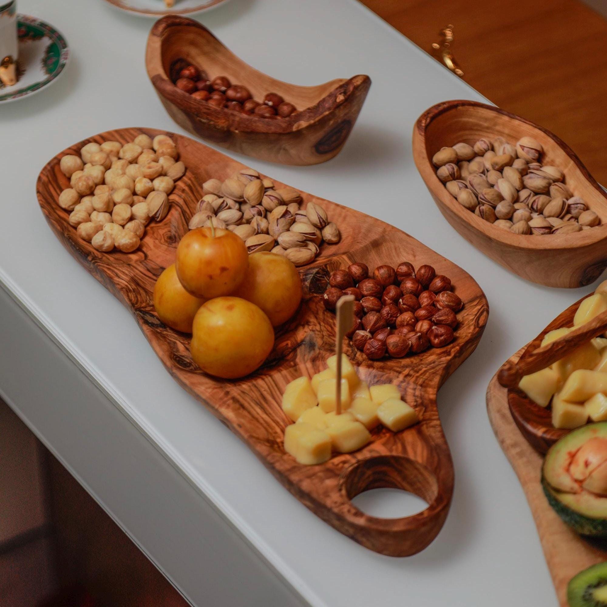 Handcrafted Olive Wood Appetizer Tray – Natural Snack & Charcuterie Board, Organic Freeform Serving Platter - Thumbnail 2