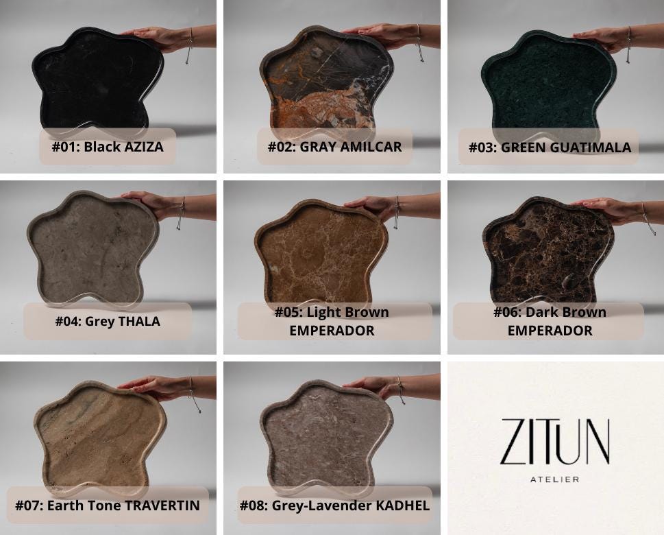 Handcrafted Grey Marble Tray – Tunisian Stone Vanity Organizer - Thumbnail 6