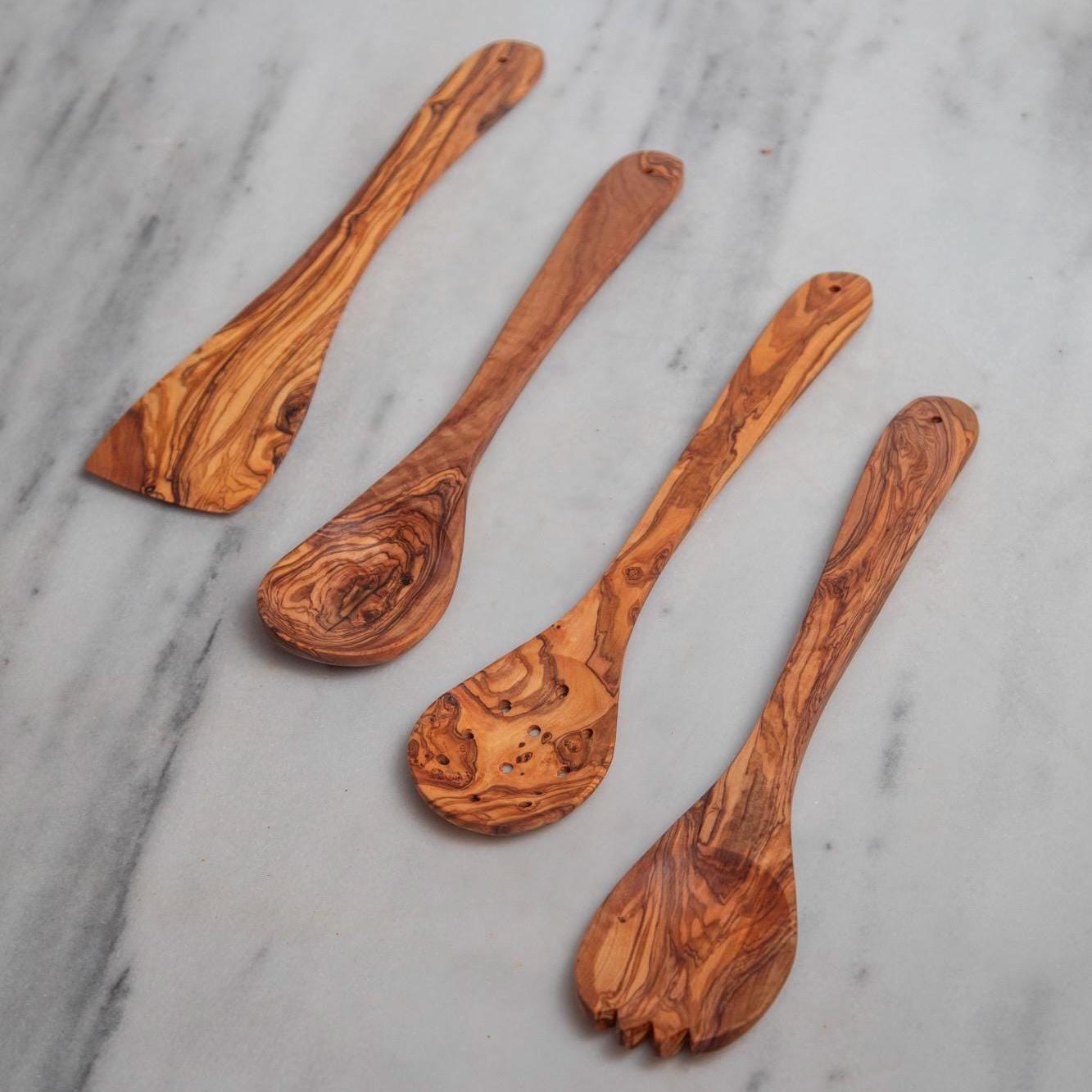 Handmade Olive Wood Utensil Set with Holder – Rustic Kitchen Tools - Thumbnail 7