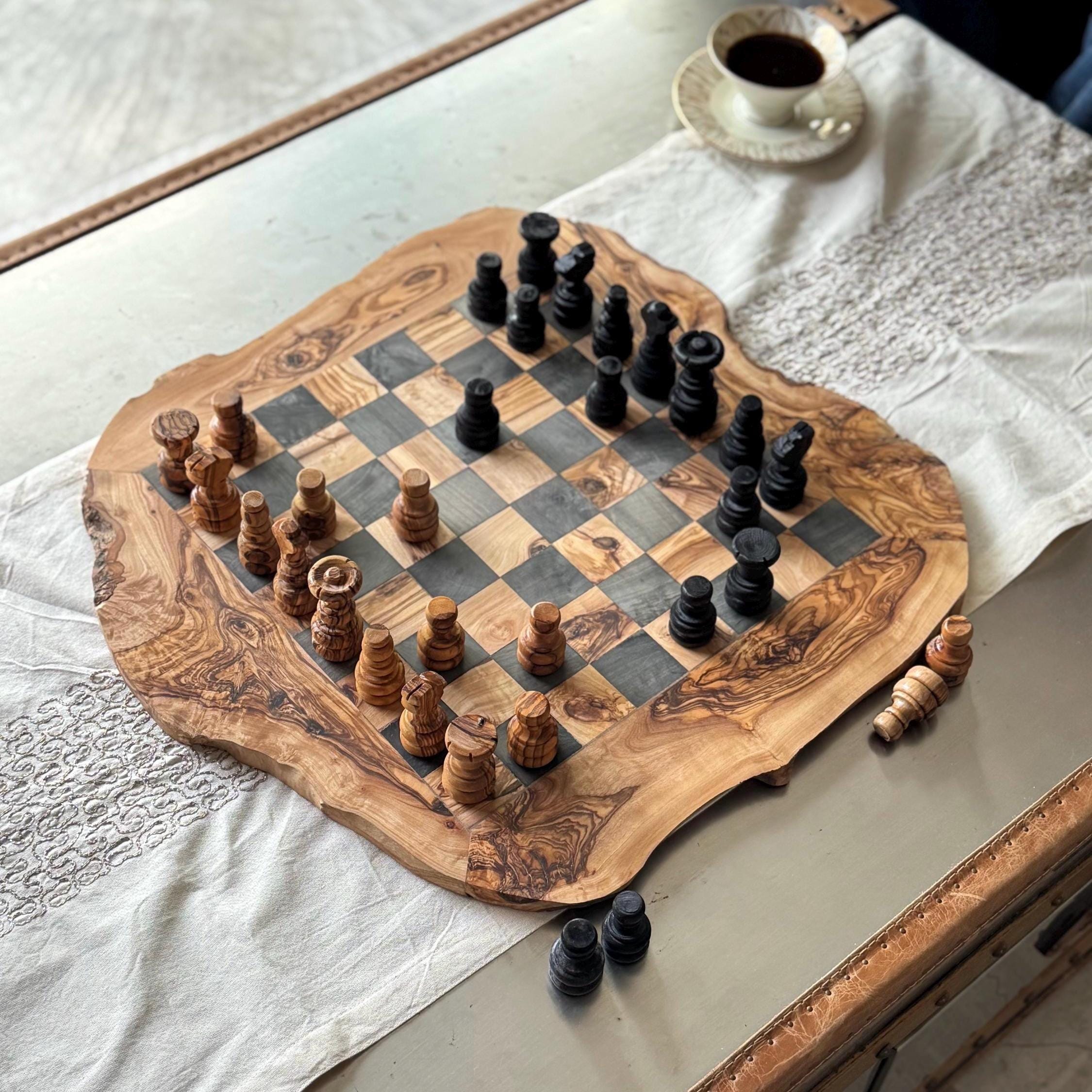 Handcrafted Olive Wood Chess Set: Artisan Board Game - Thumbnail 3