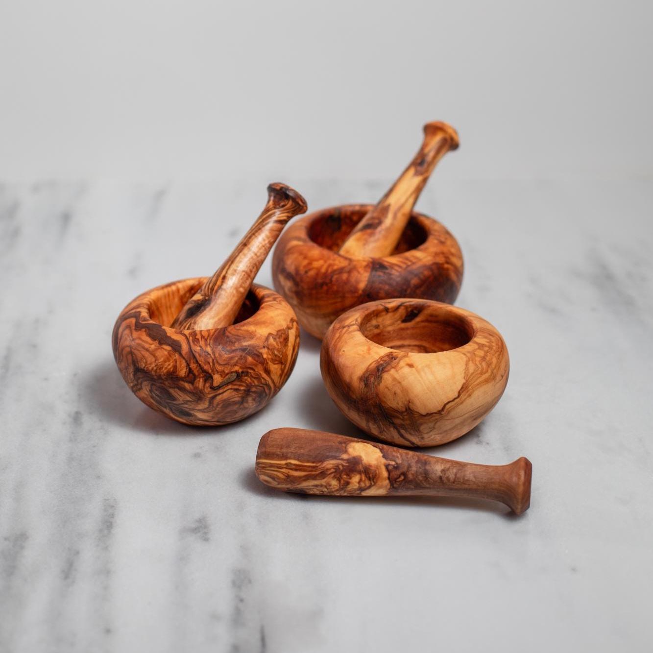 Rustic Olive Wood Mortar and Pestle – Organic Shape – Handmade Spice Grinder Bowl – Tunisian Artisan Kitchen Tool - Thumbnail 6