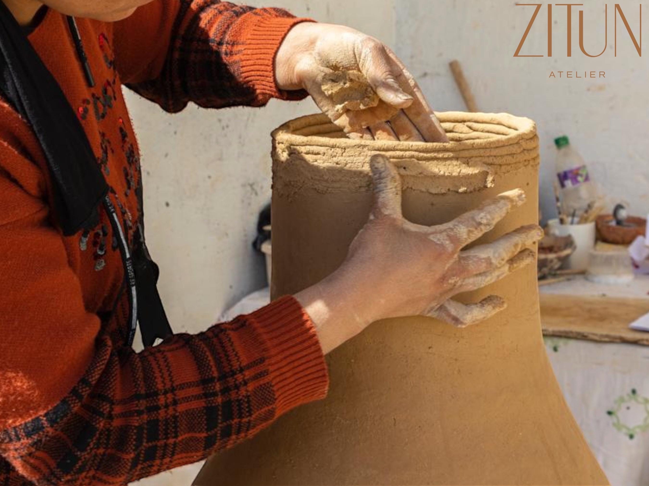 Handmade Berber Pottery Vase: Large Rustic Carthago Planter - Thumbnail 2